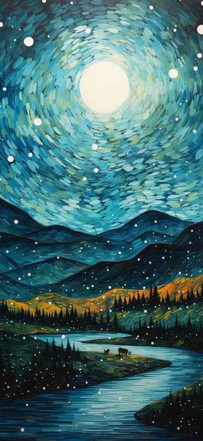 Starry Mountain River - Pro phone wallpaper