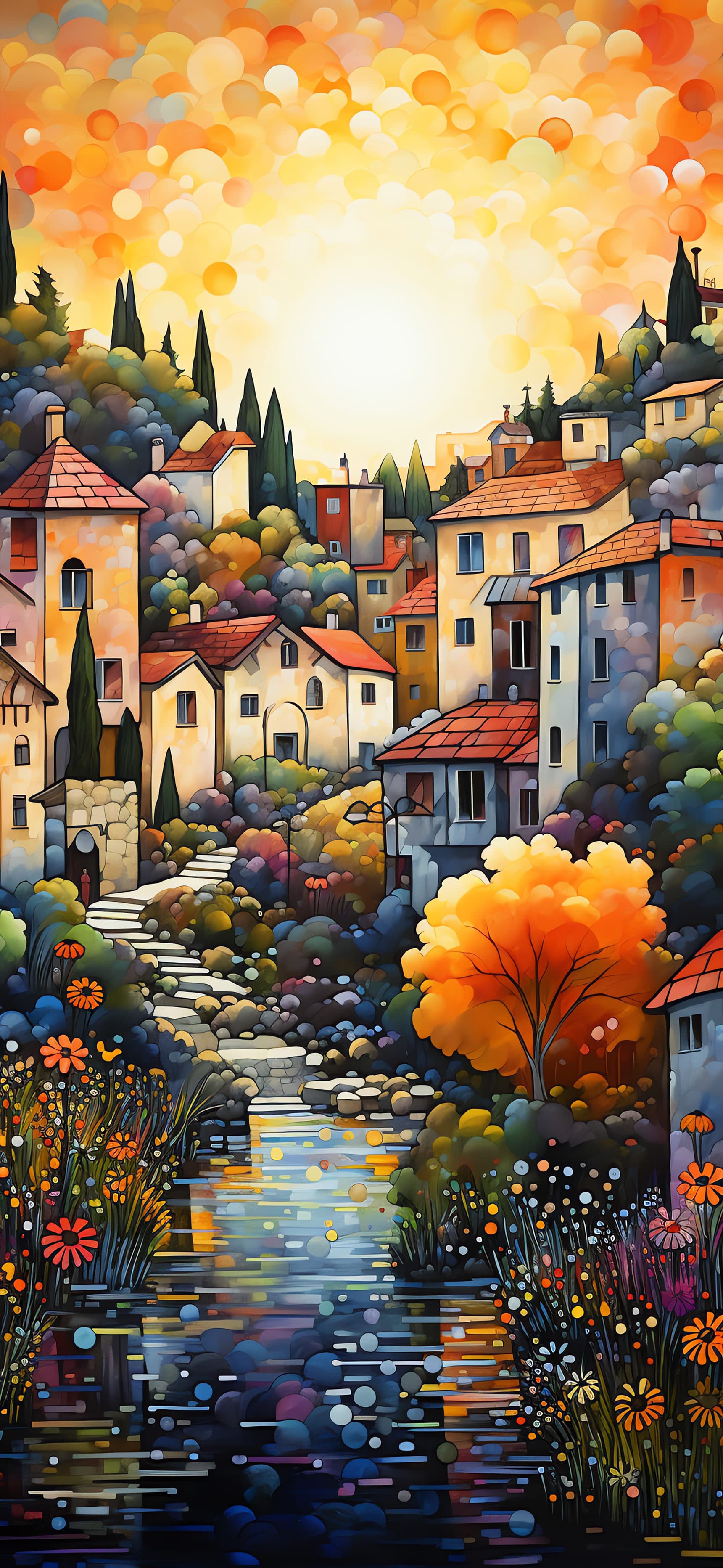 Italian Hillside Village - Pro phone wallpaper