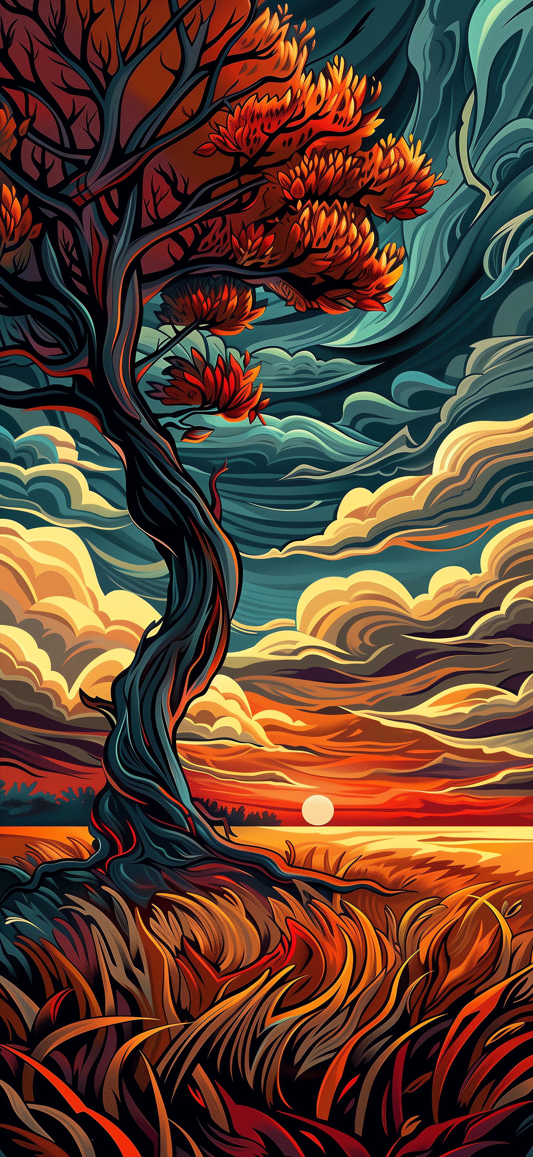 Sunset Tree Silhouette - Pro phone wallpaper