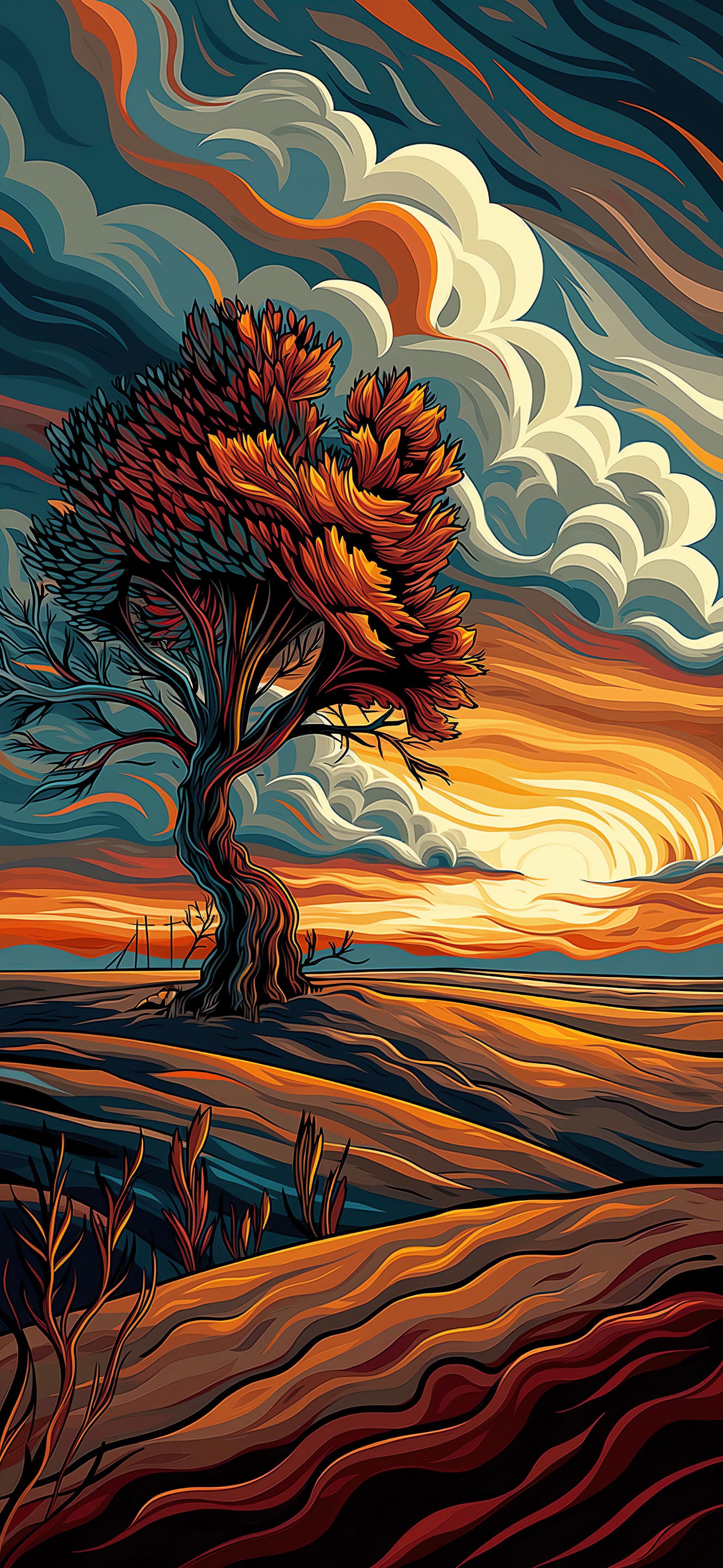 Lonely Autumn Tree - Pro phone wallpaper