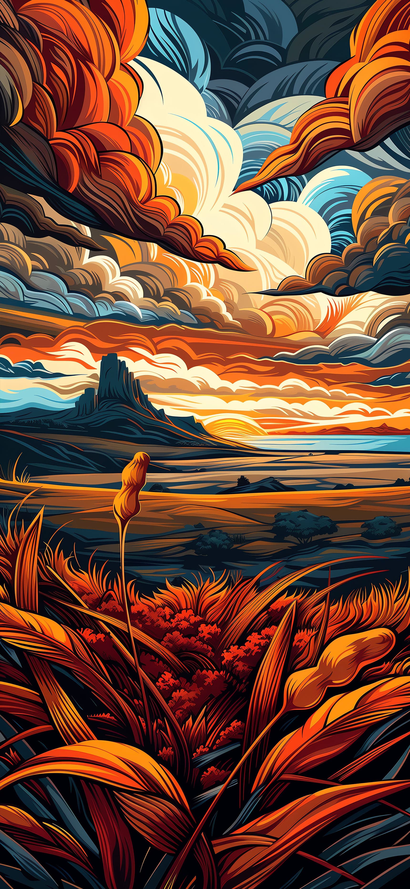 Painted Sunset Landscape - Pro phone wallpaper