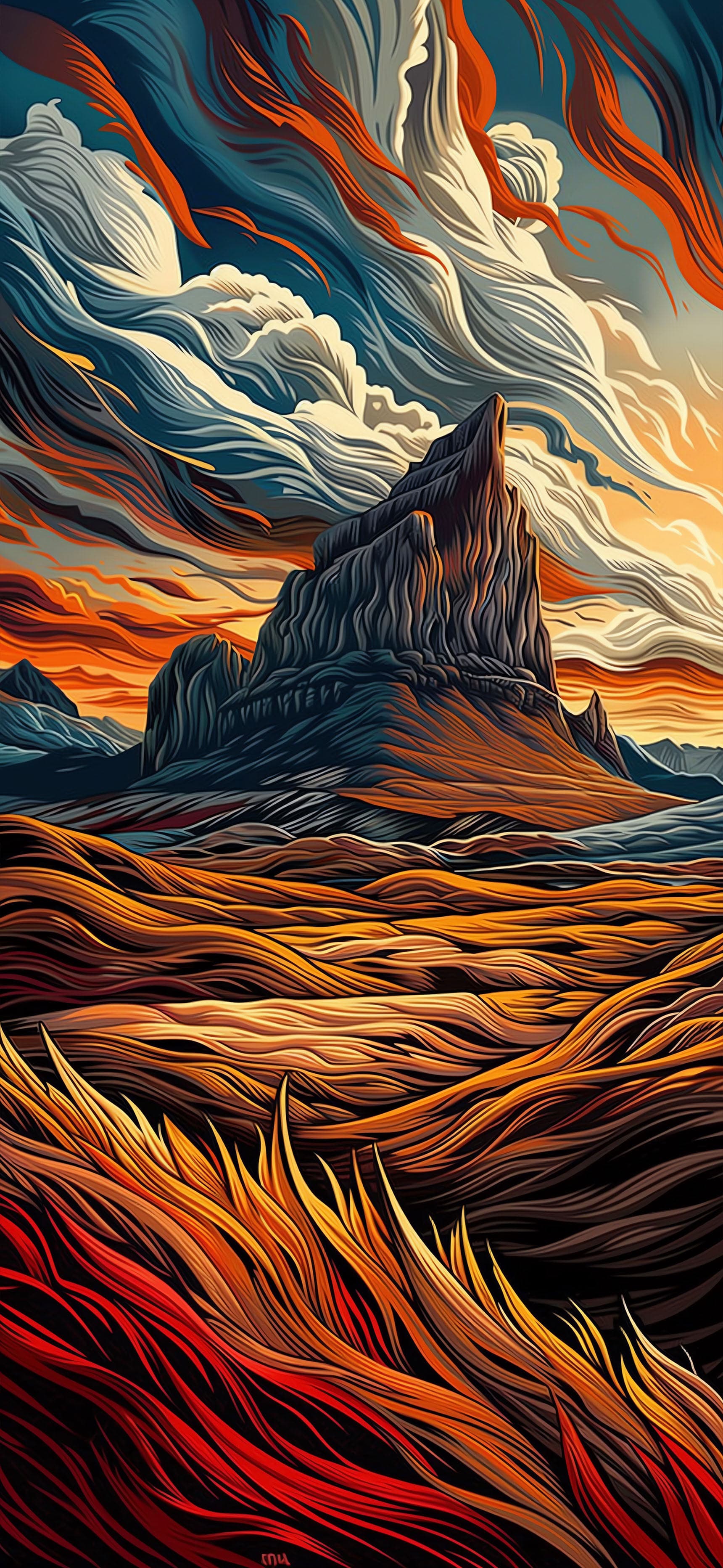 Fiery Mountain Vista - Pro phone wallpaper