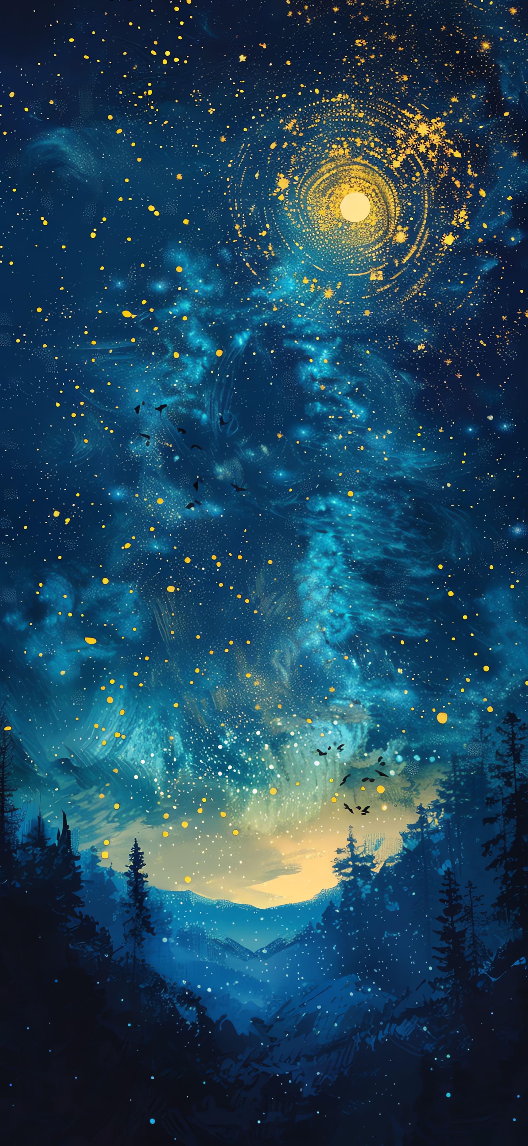 Starry Night Forest - Pro phone wallpaper