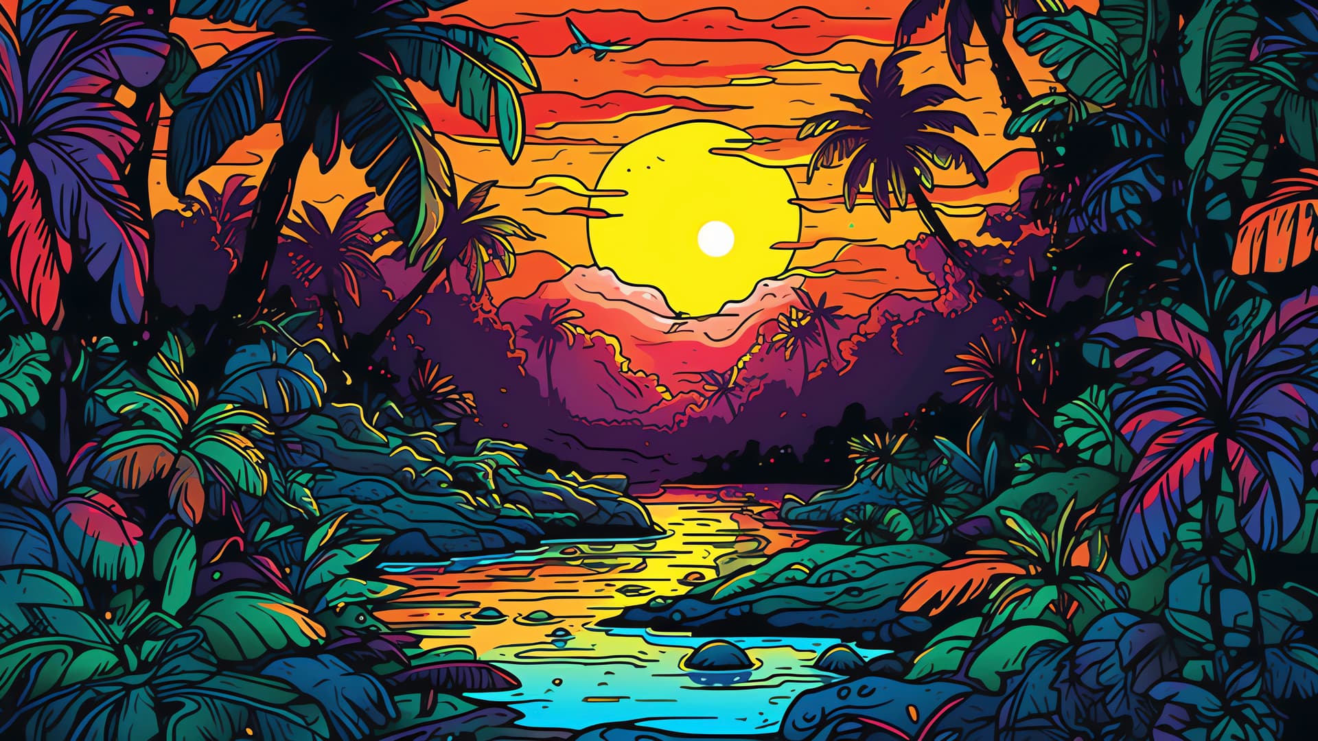 Tropical River Sunset - Pro desktop wallpaper