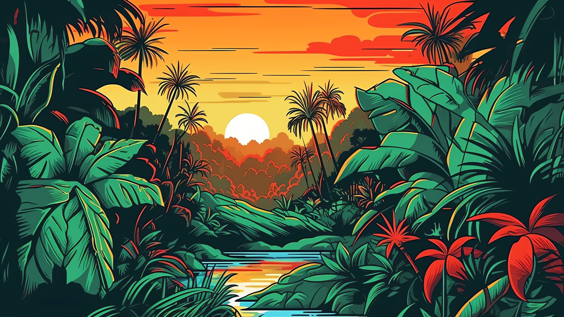 Tropical Sunset River - Pro desktop wallpaper