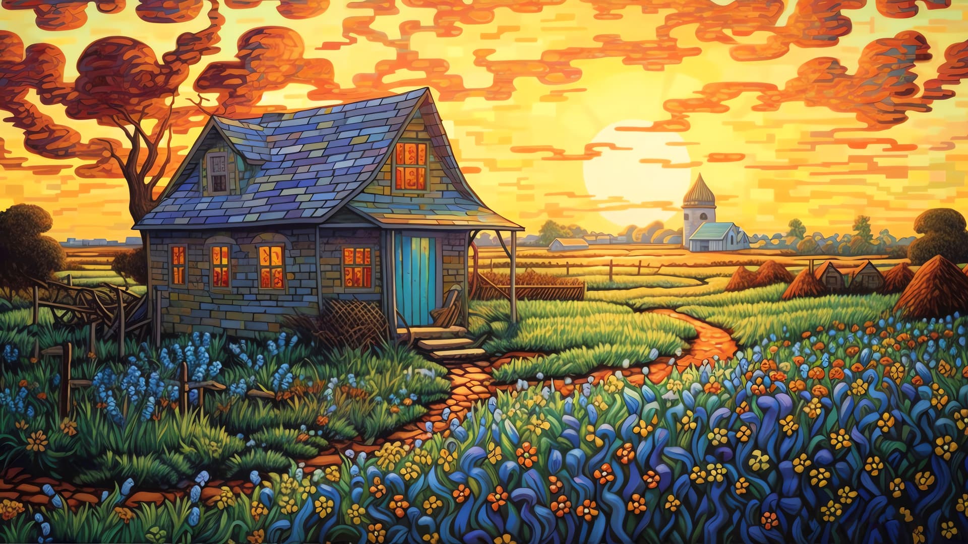 Charming Farmhouse Sunset - Pro desktop wallpaper