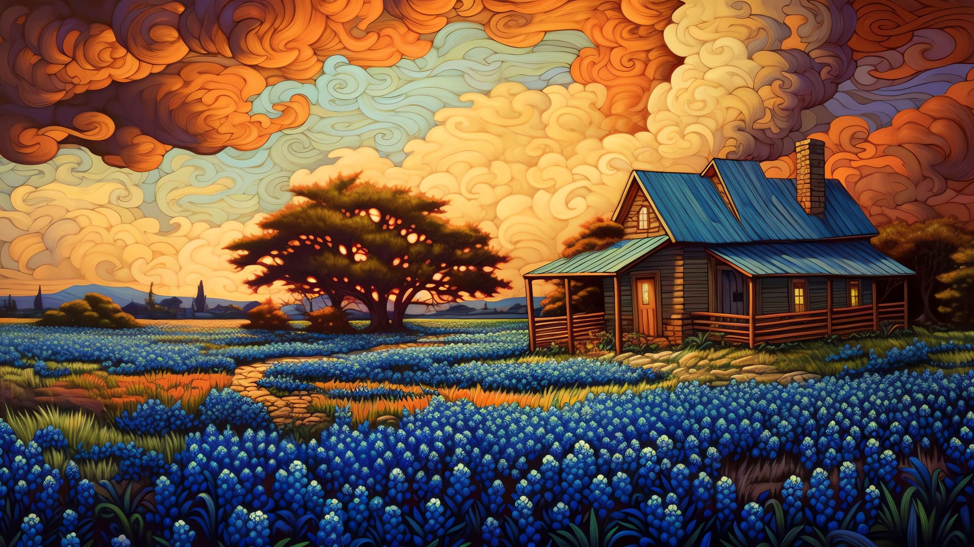 Vibrant Sunset Cabin - Pro desktop wallpaper