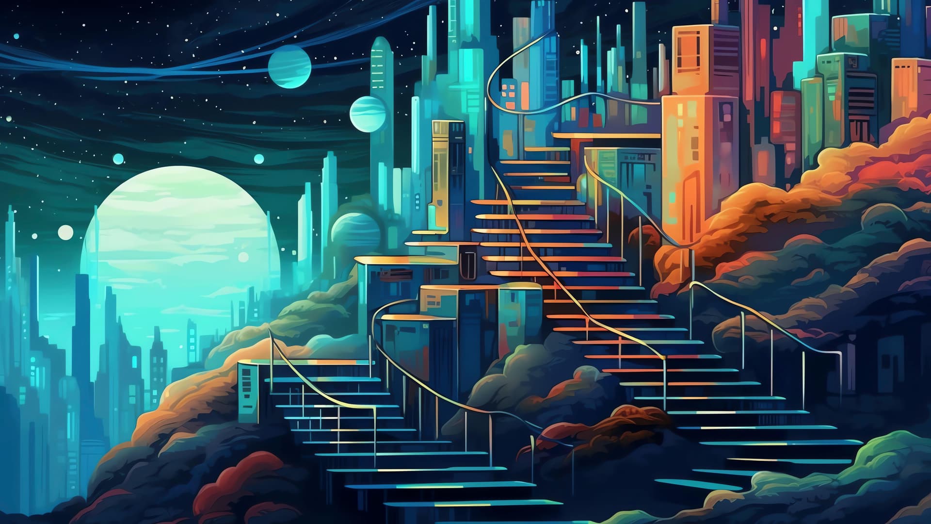 Galactic Cityscape - free desktop wallpaper