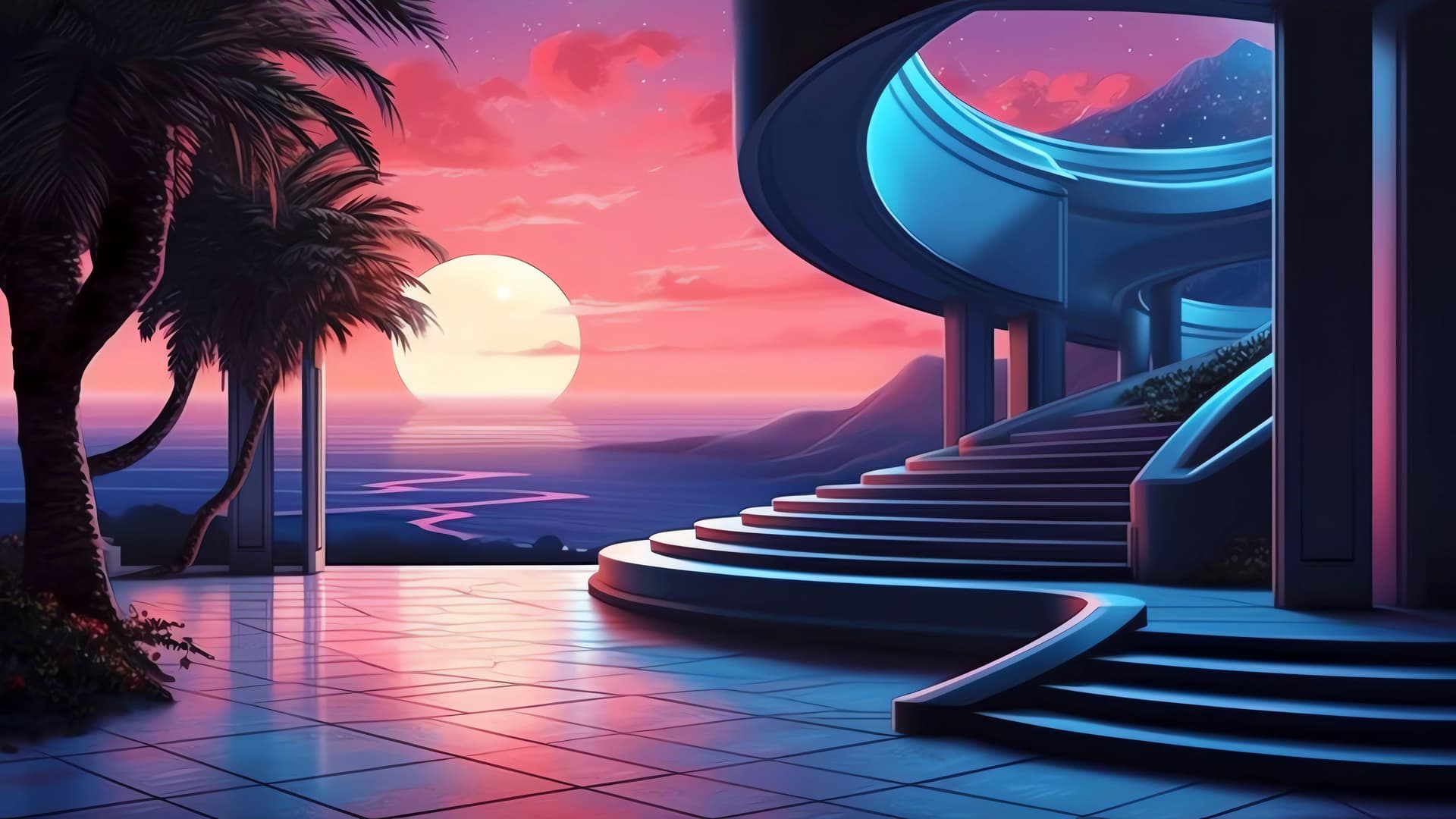 Sunset Oasis - free desktop wallpaper