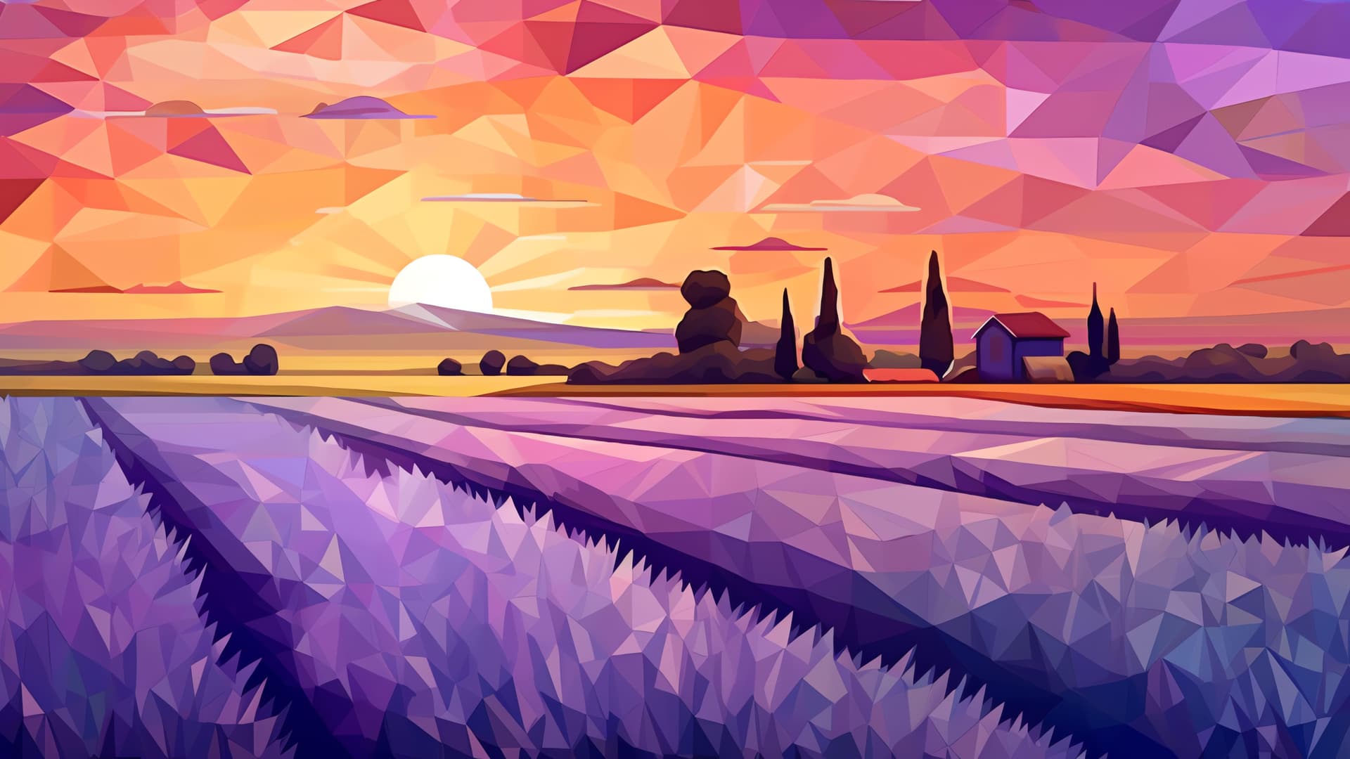 Lavender Sunset Fields - free desktop wallpaper