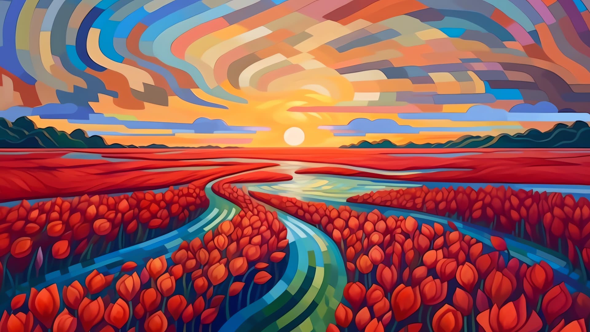 Red Tulip River - Pro desktop wallpaper