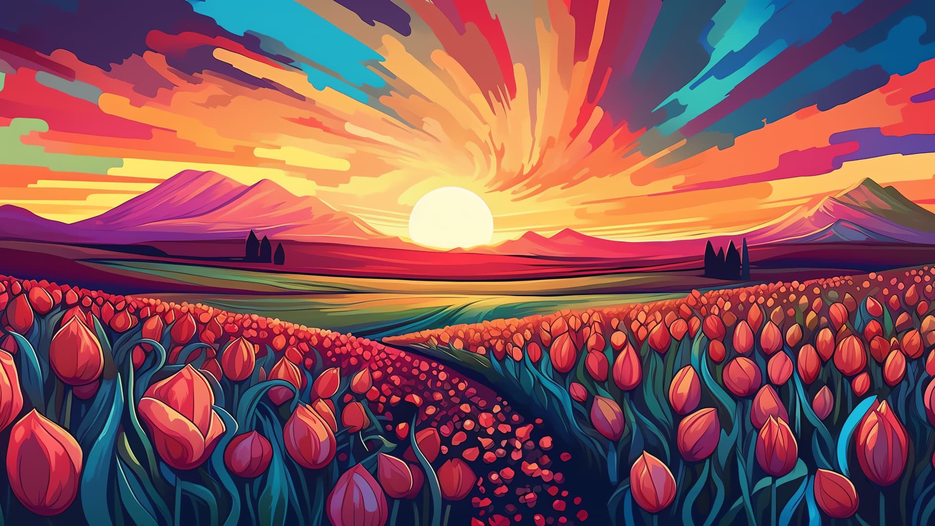Tulips and Stream - Pro desktop wallpaper