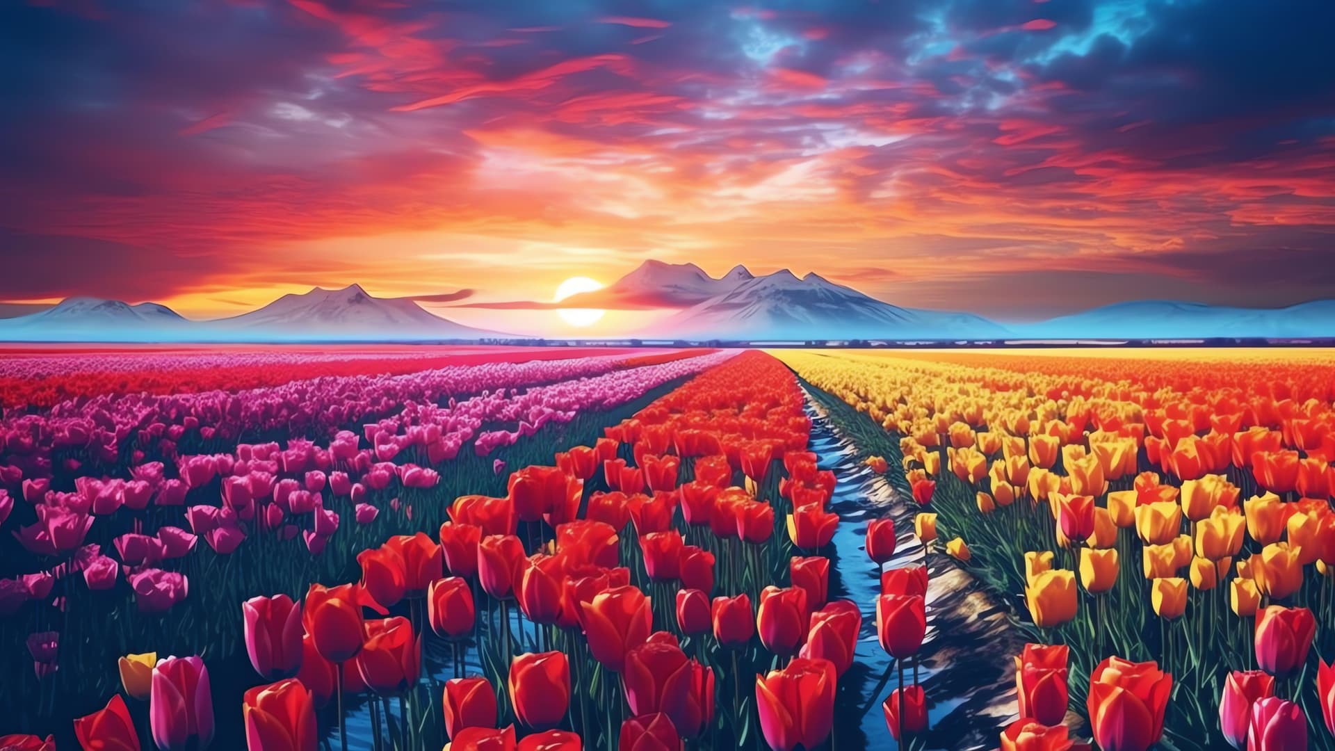 Tulip Fields at Sunset - Pro desktop wallpaper