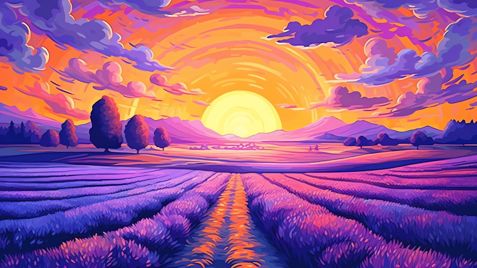 Lavender Fields at Sunset - free desktop wallpaper