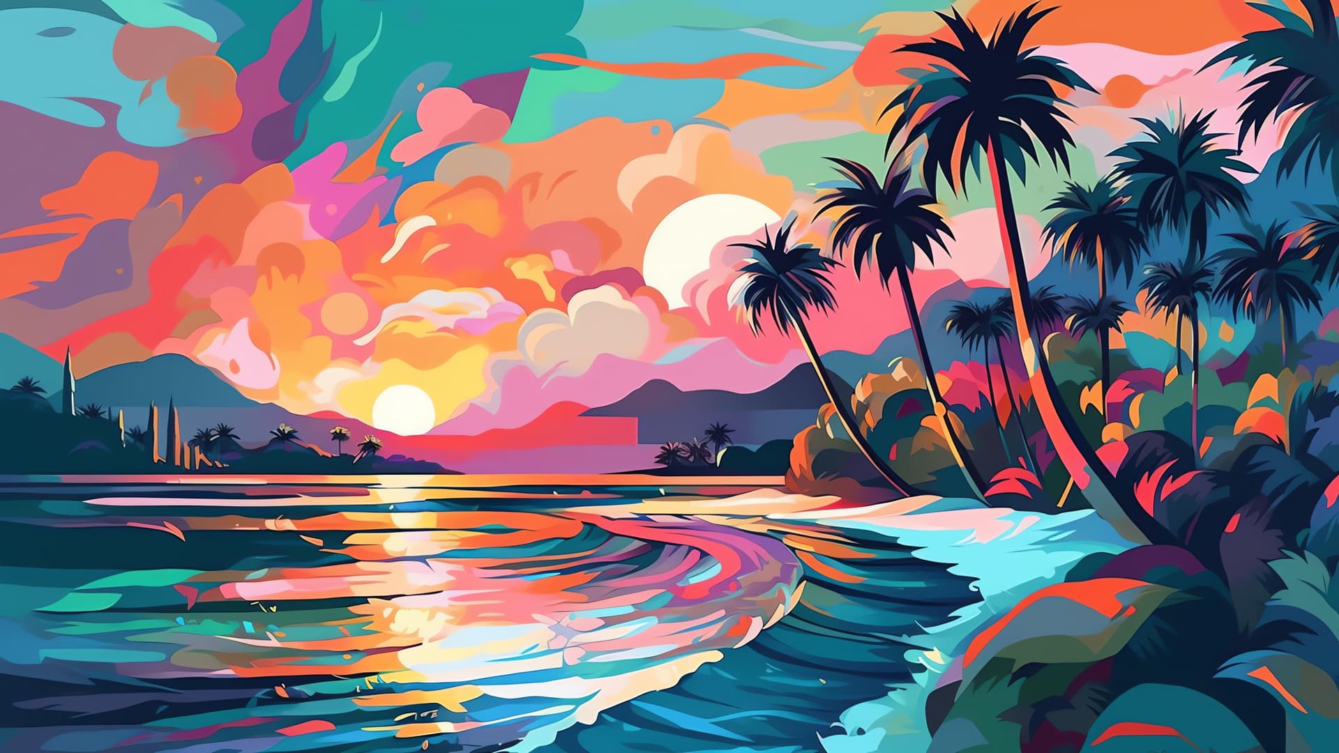 Colorful Beach Scene - free desktop wallpaper
