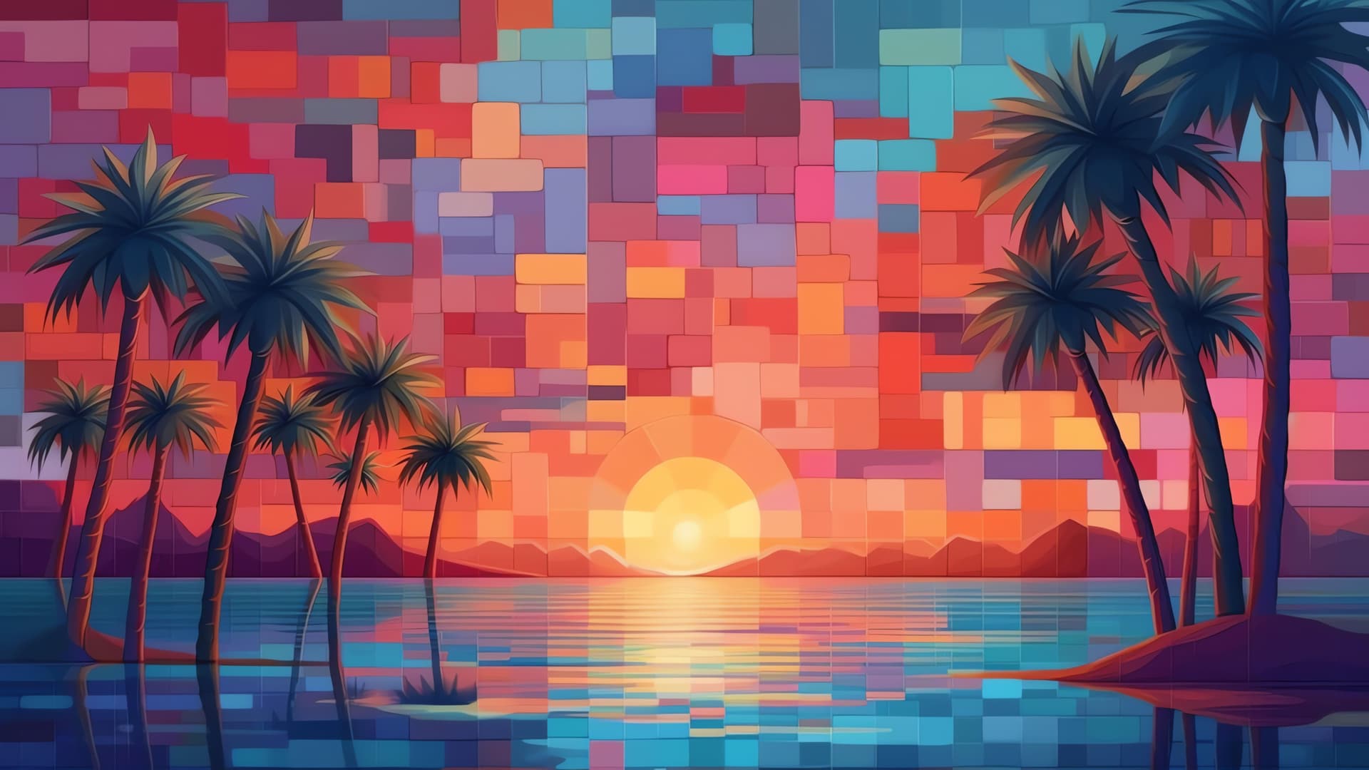 Pixelated Sunset - free desktop wallpaper