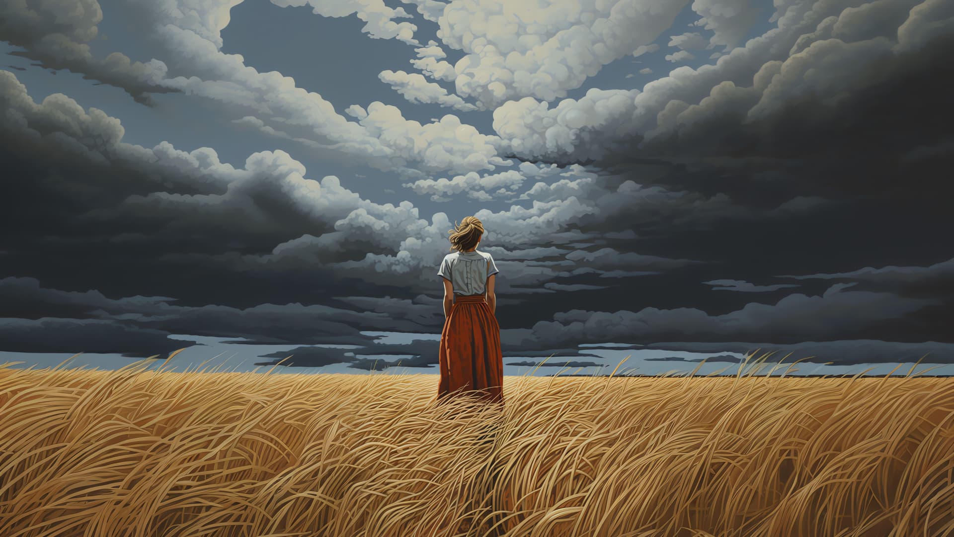 Woman in Wheat Field - free desktop wallpaper