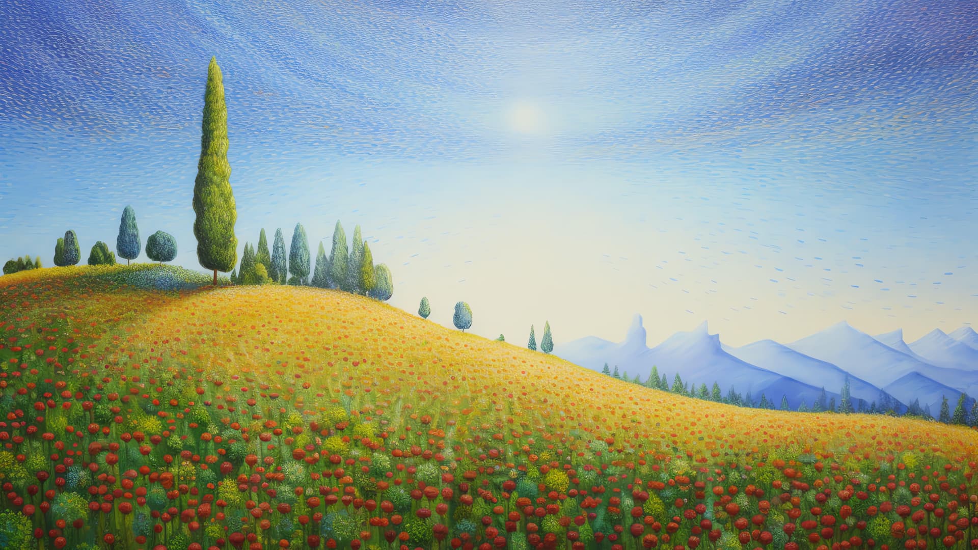 Sunny Flower Hills - free desktop wallpaper