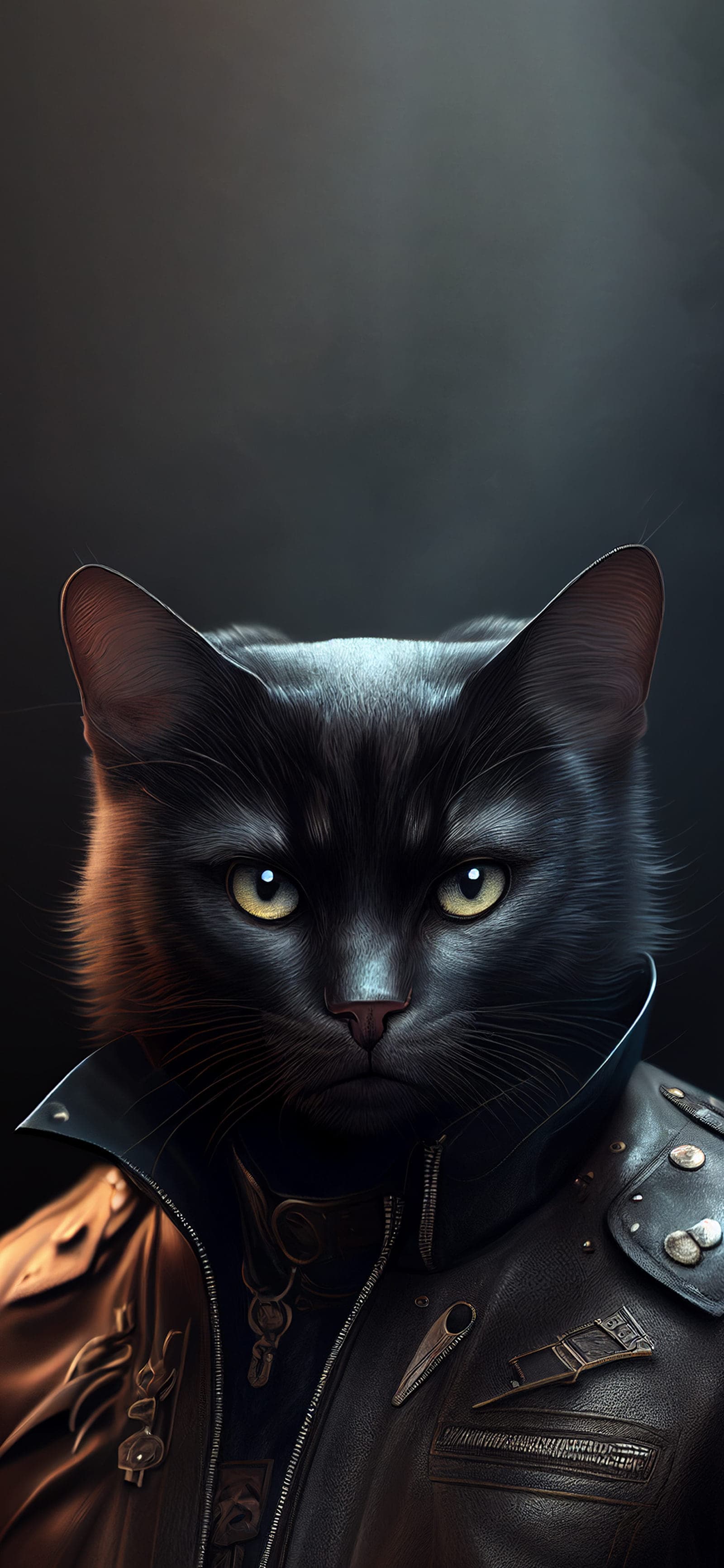Biker Cat Portrait - Pro phone wallpaper