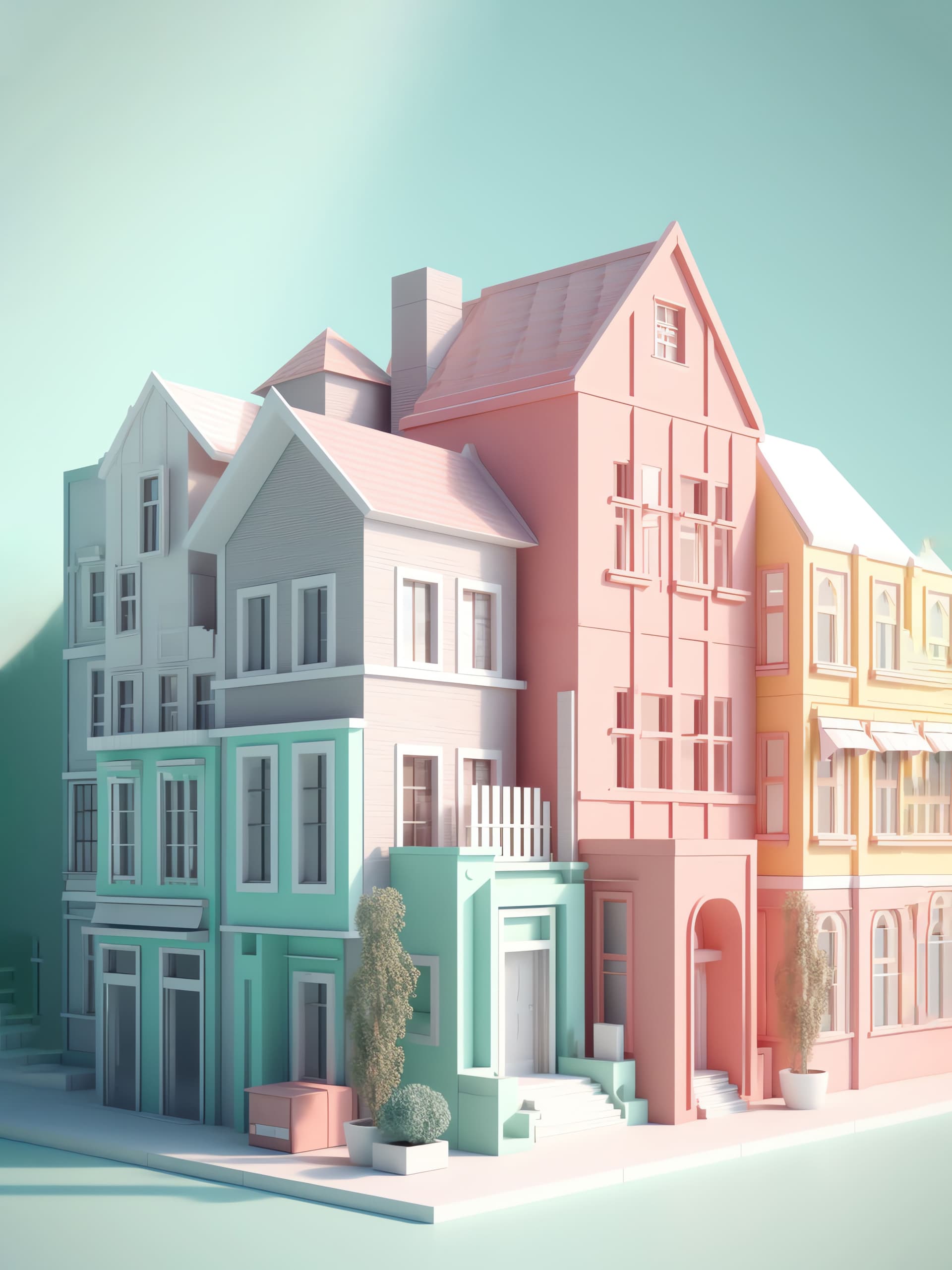 Pastel Town Corner - Pro phone wallpaper