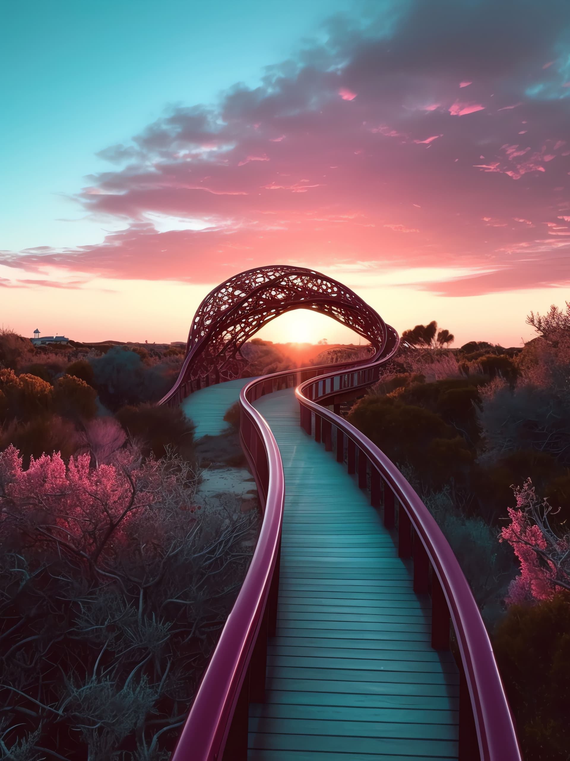 Sunset Bridge Path - Pro phone wallpaper