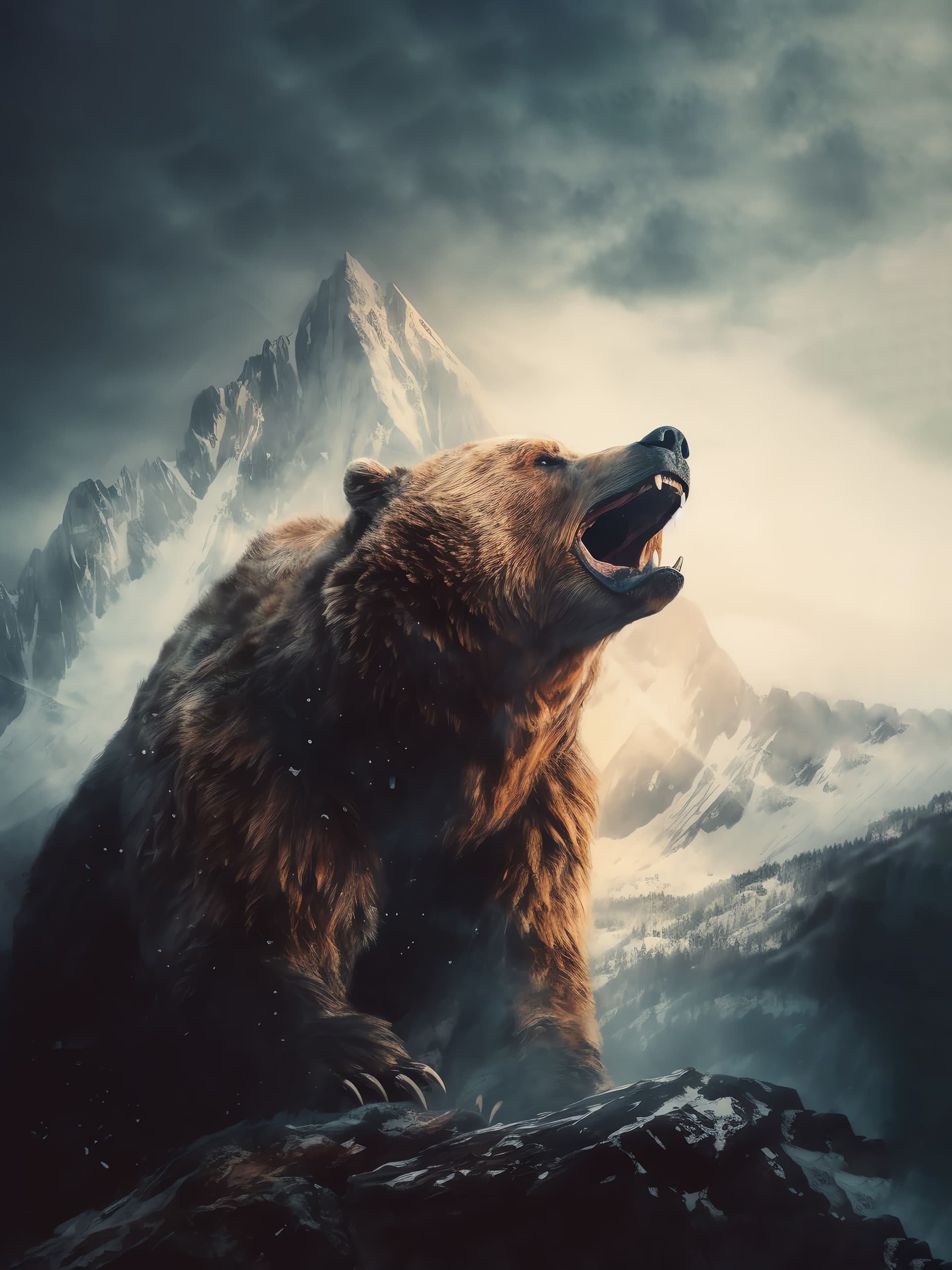 Grizzly Mountain Roar - Pro phone wallpaper