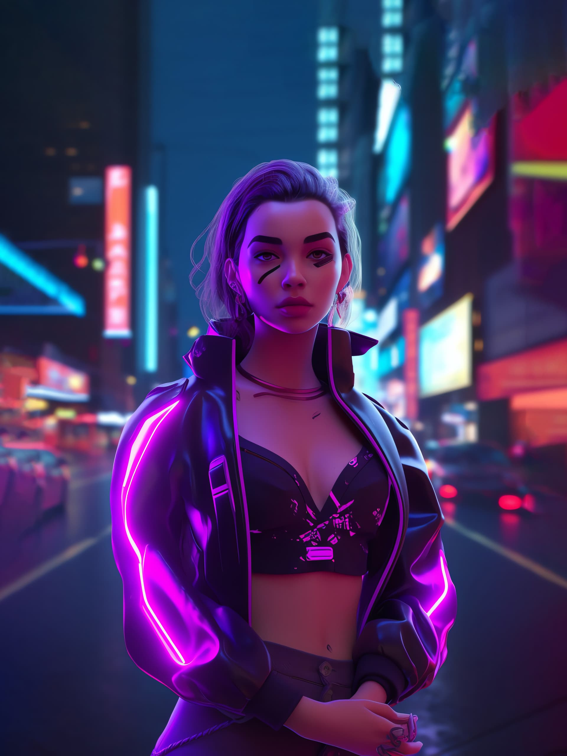 Neon City Girl - Pro phone wallpaper