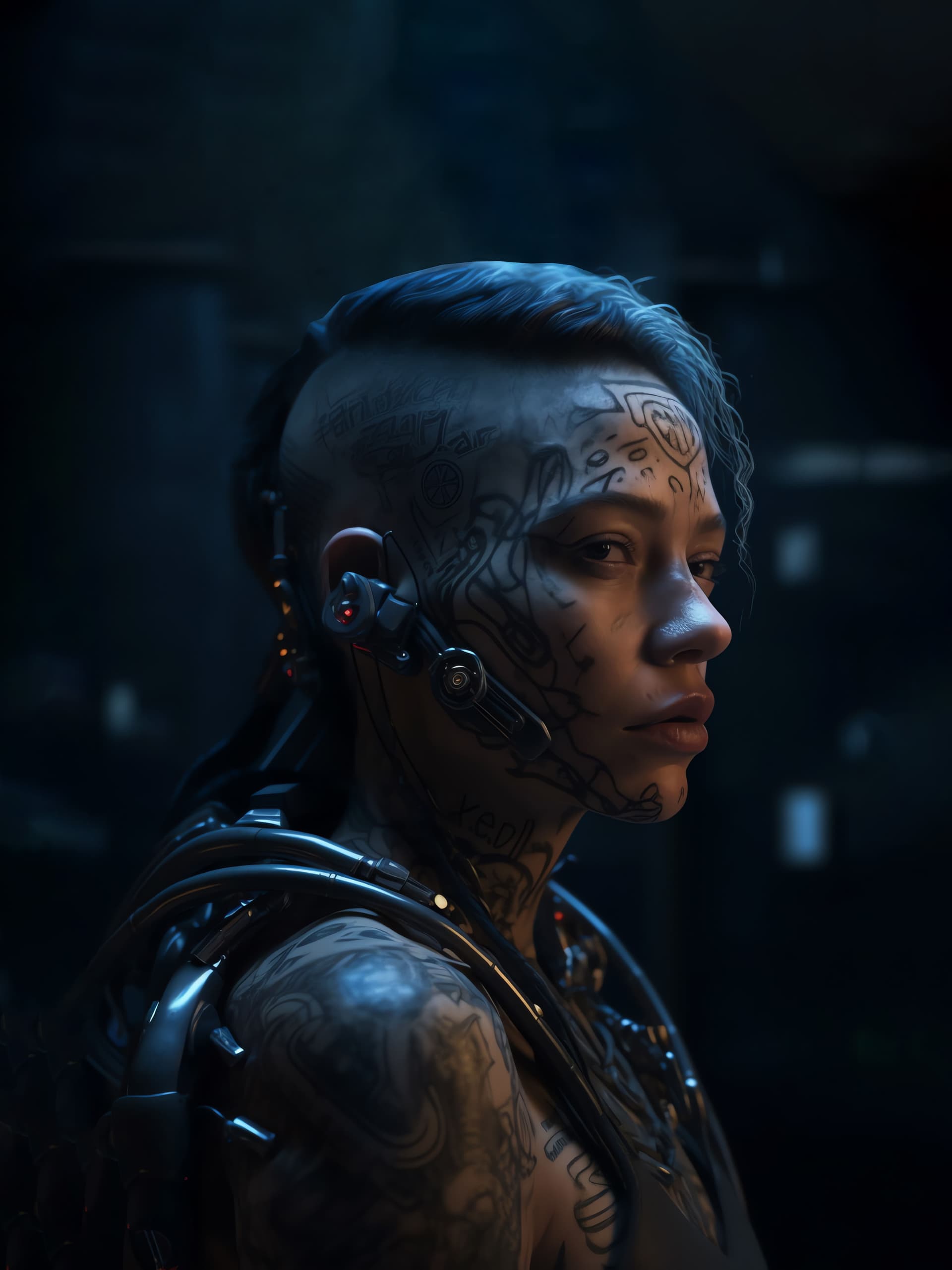 Cyberpunk Tattoo Portrait - Pro phone wallpaper