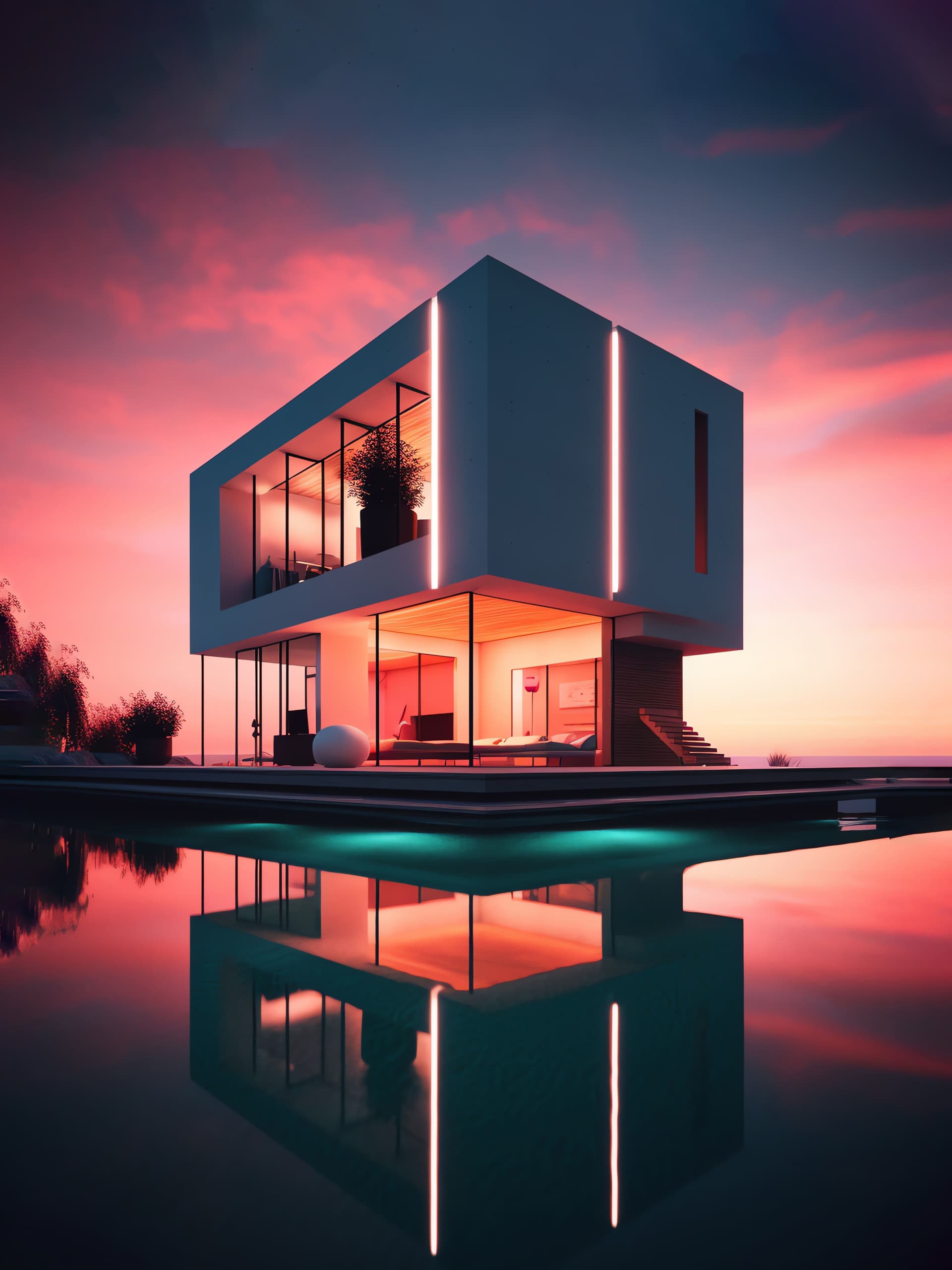 Modern Sunset Reflection - Pro phone wallpaper