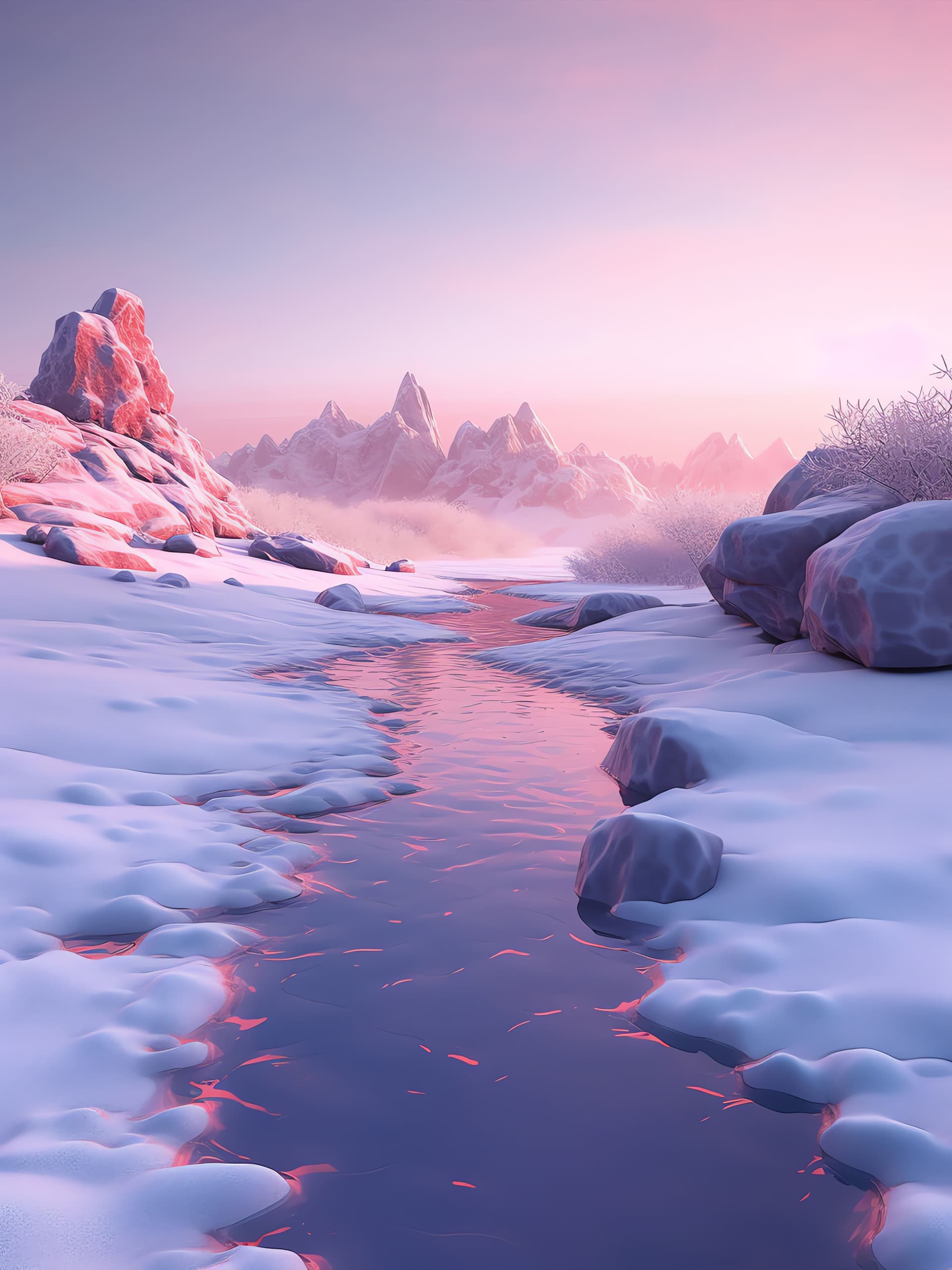 Winter Mountain Stream - Pro phone wallpaper