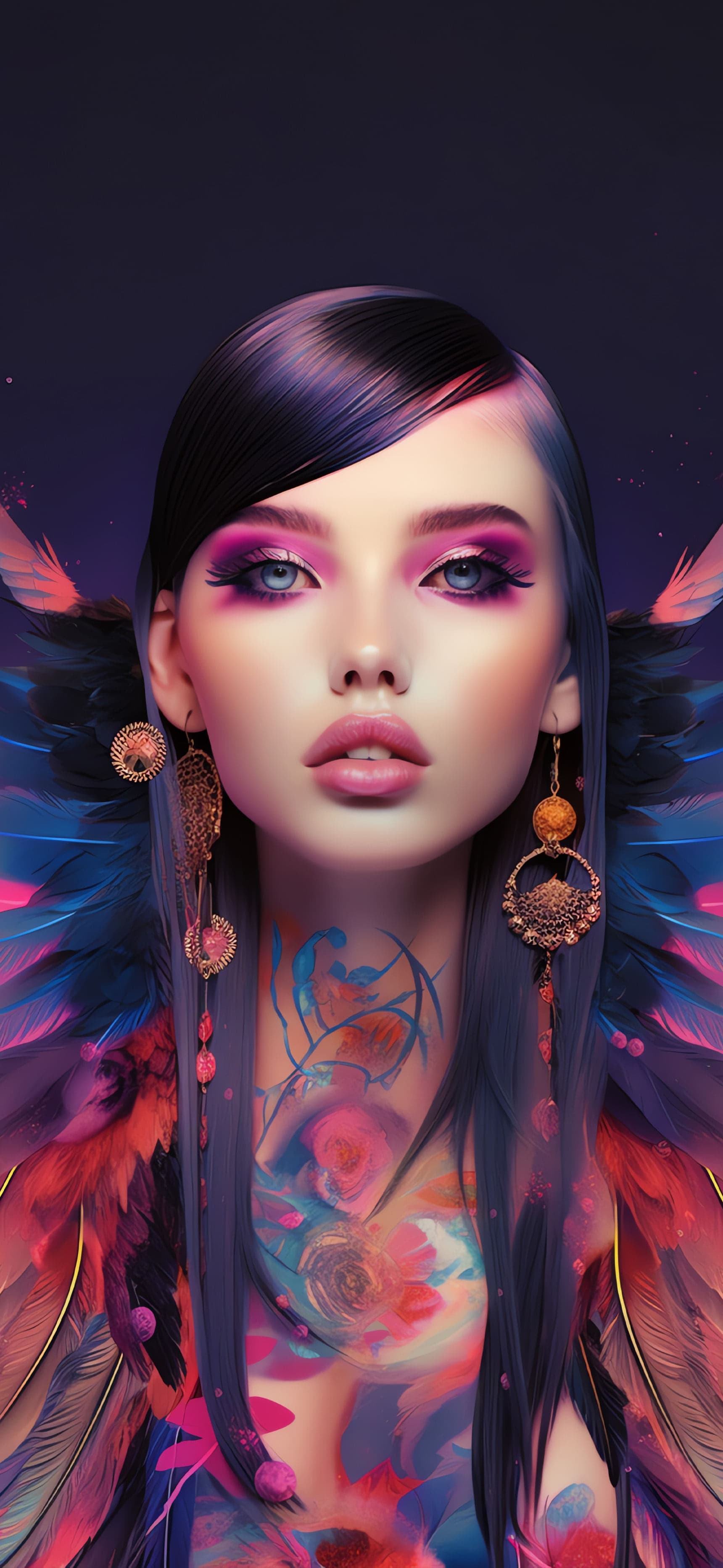 Feathered Beauty Portrait - Pro phone wallpaper