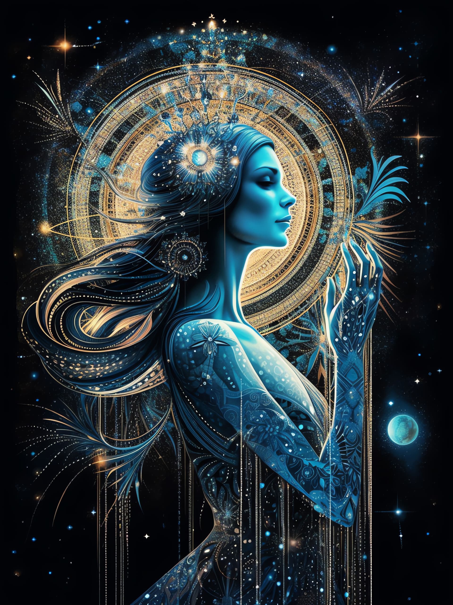 Celestial Blue Goddess - Pro phone wallpaper
