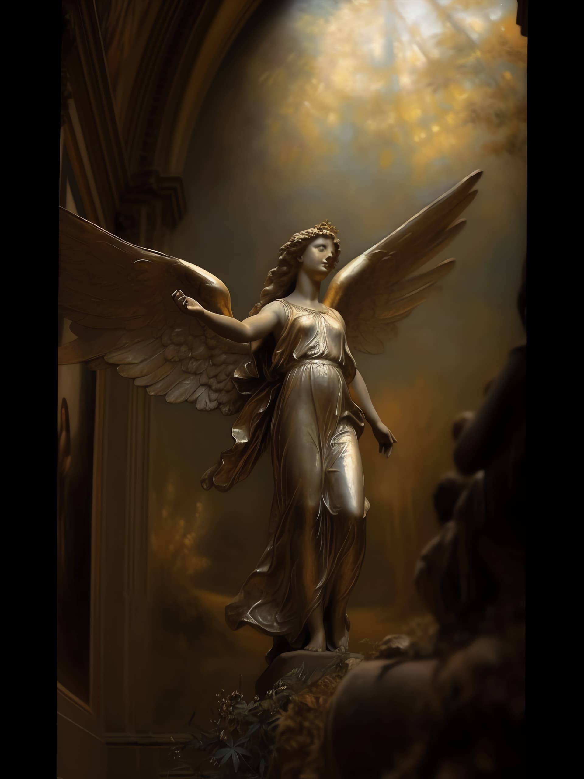 Golden Angel Statue - Pro phone wallpaper