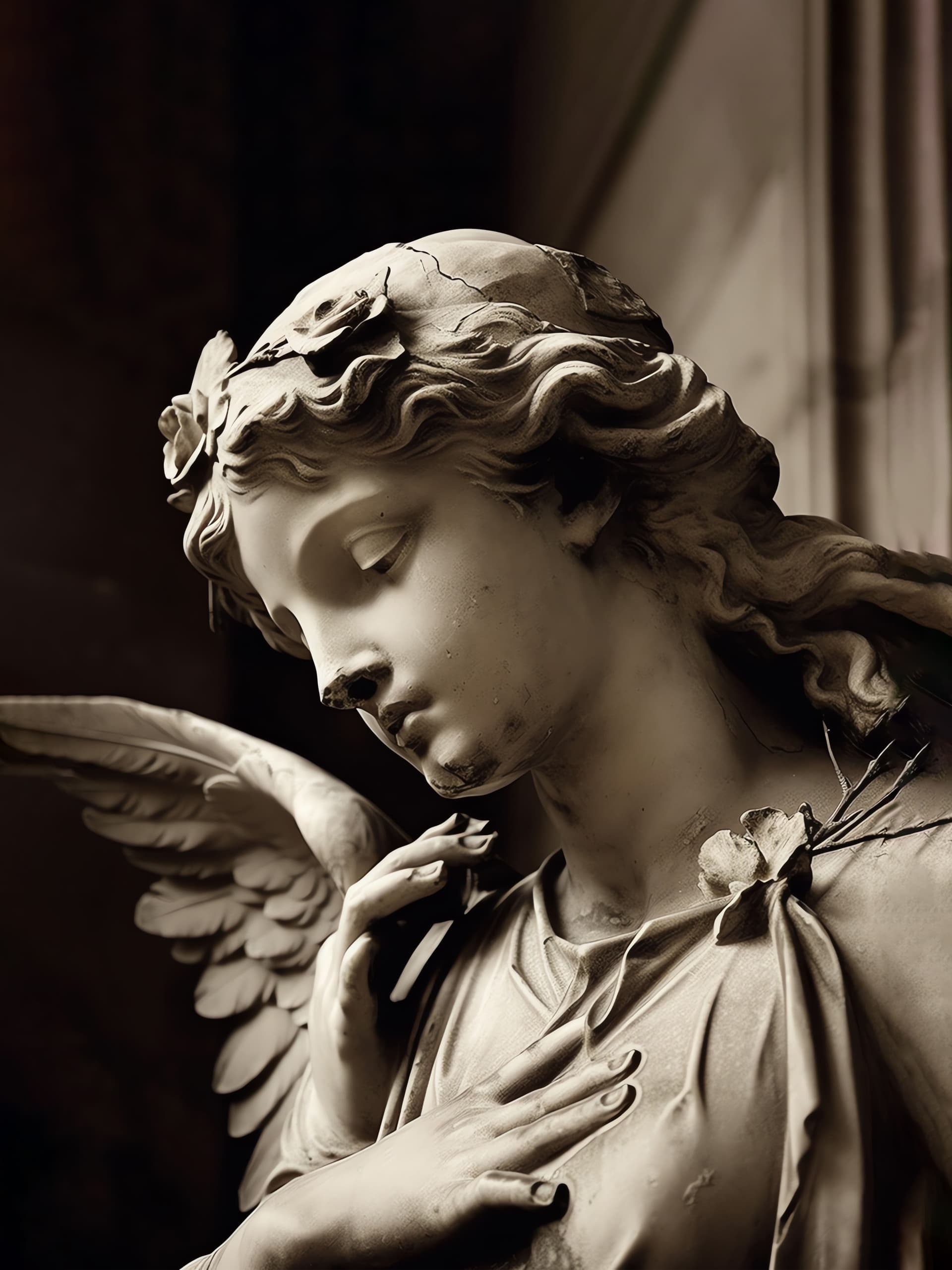 Pensive Angel Sculpture - Pro phone wallpaper