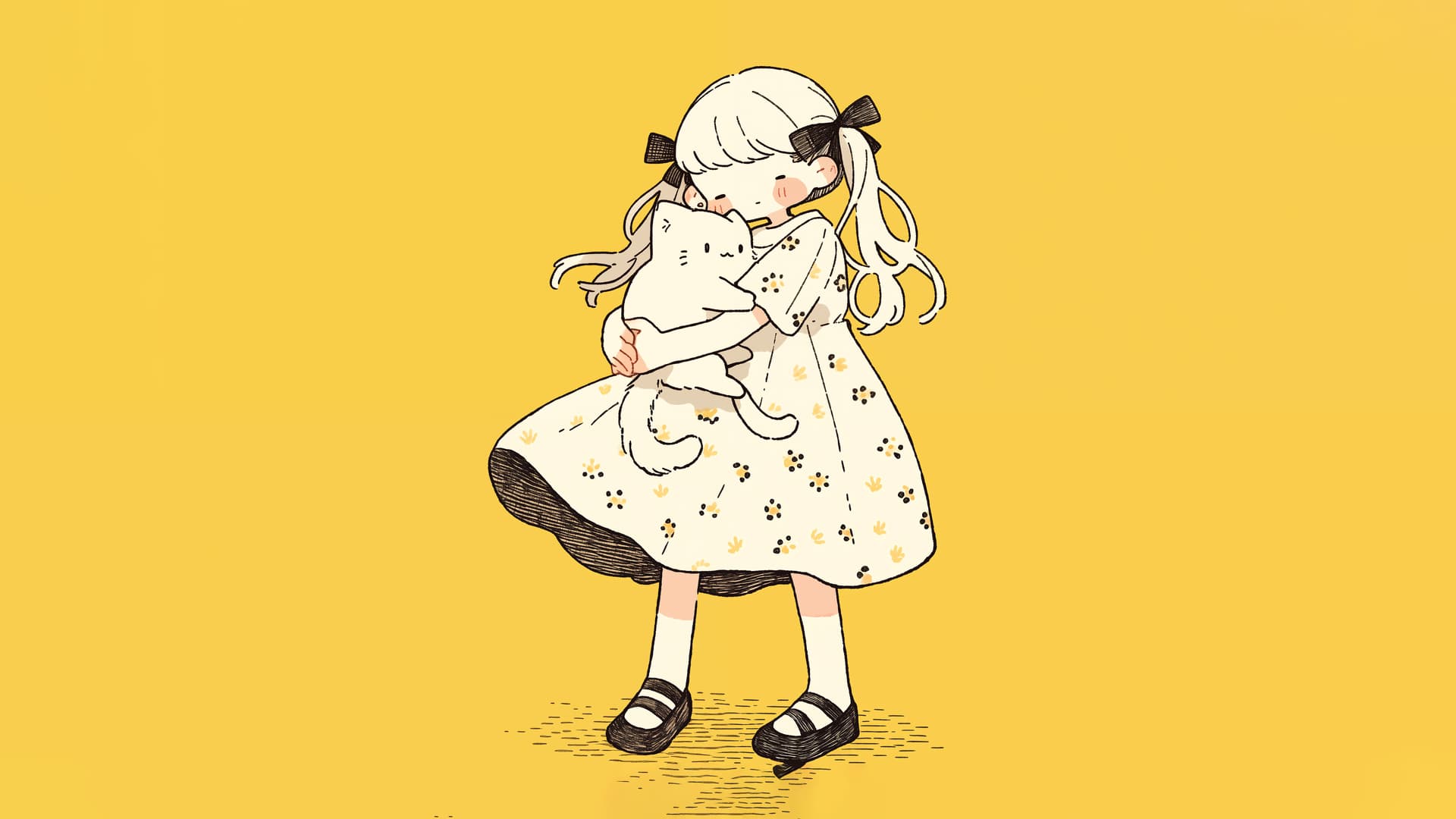 Girl with Cat - free desktop wallpaper