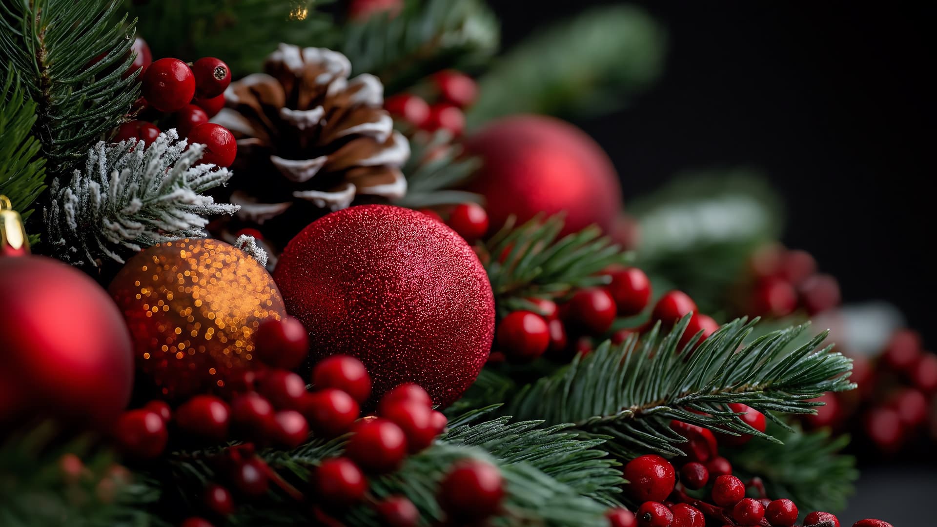 Festive Pine Arrangement - free desktop wallpaper