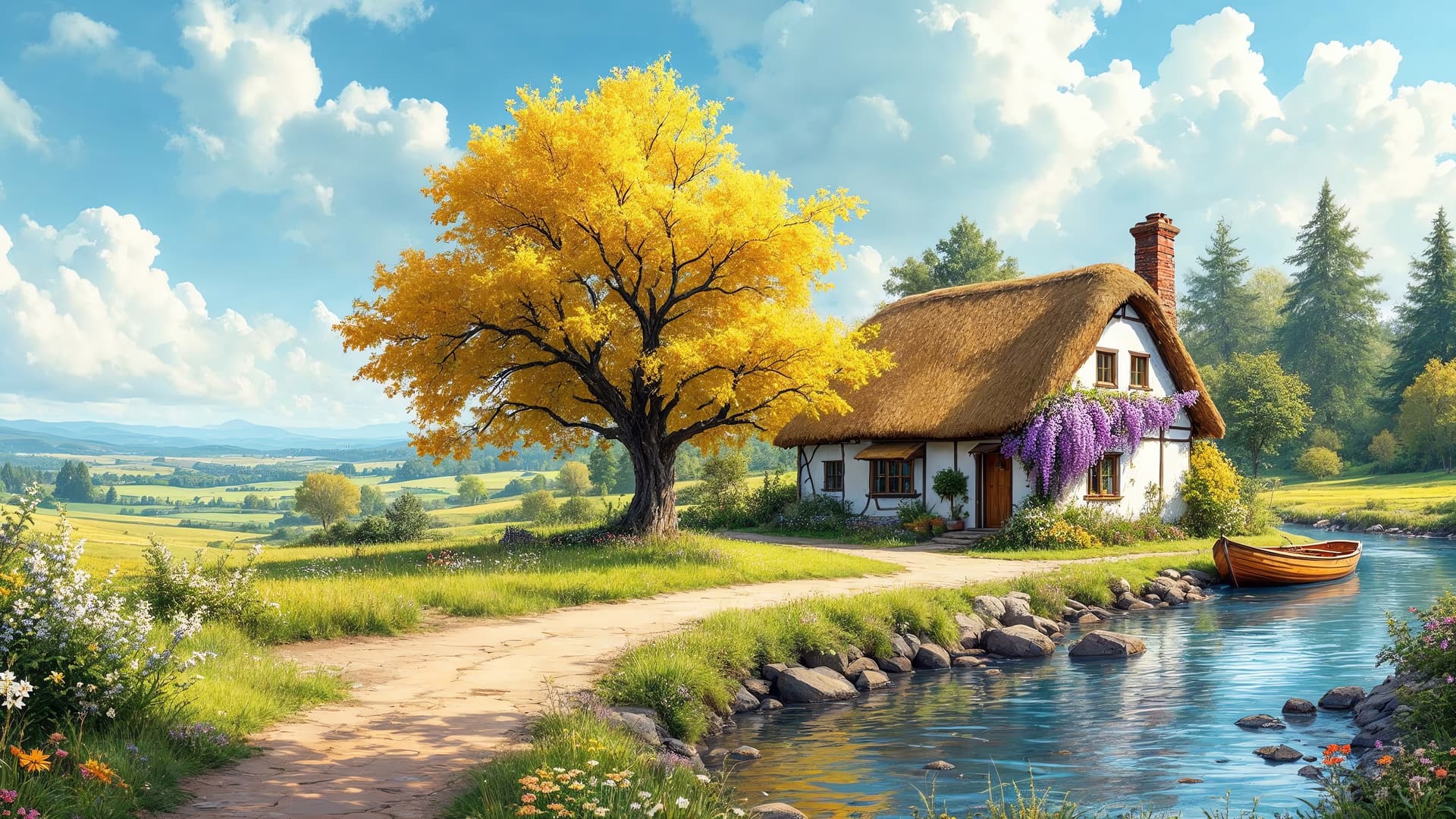 Autumn Cottage - free desktop wallpaper