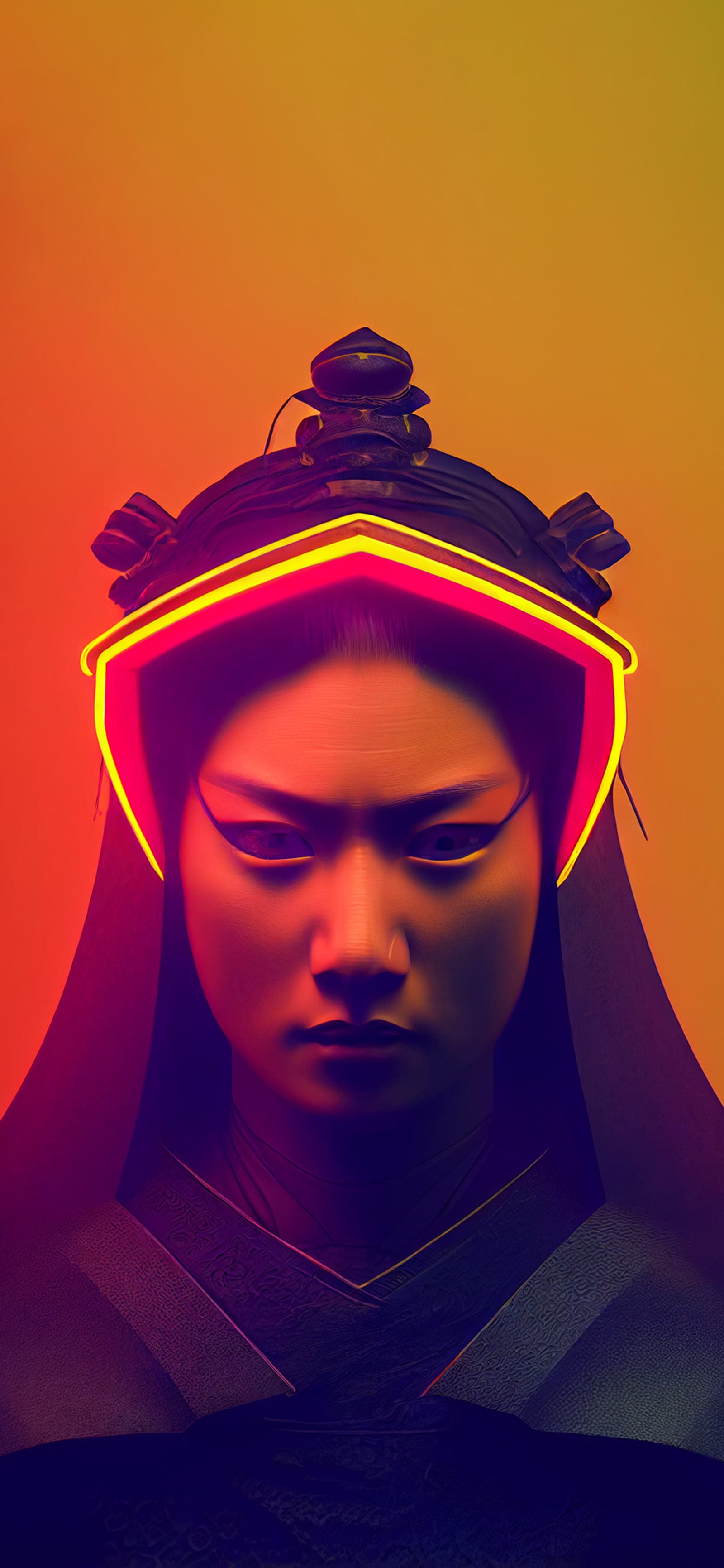 Neon Samurai Portrait - free phone wallpaper
