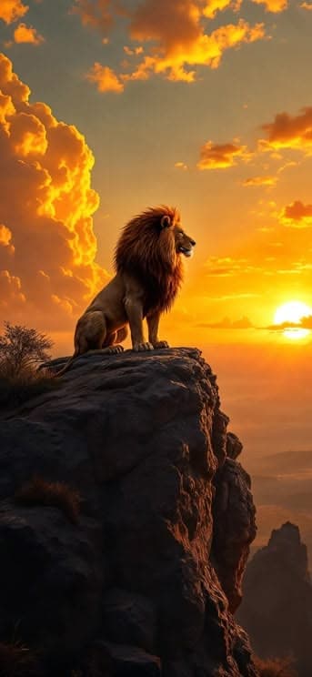 Majestic Lion at Sunset - free phone wallpaper download
