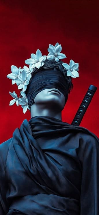 Samurai with flowers on head 2 - free phone wallpaper download