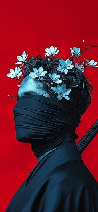 Samurai with flowers on head 3 - free phone wallpaper download