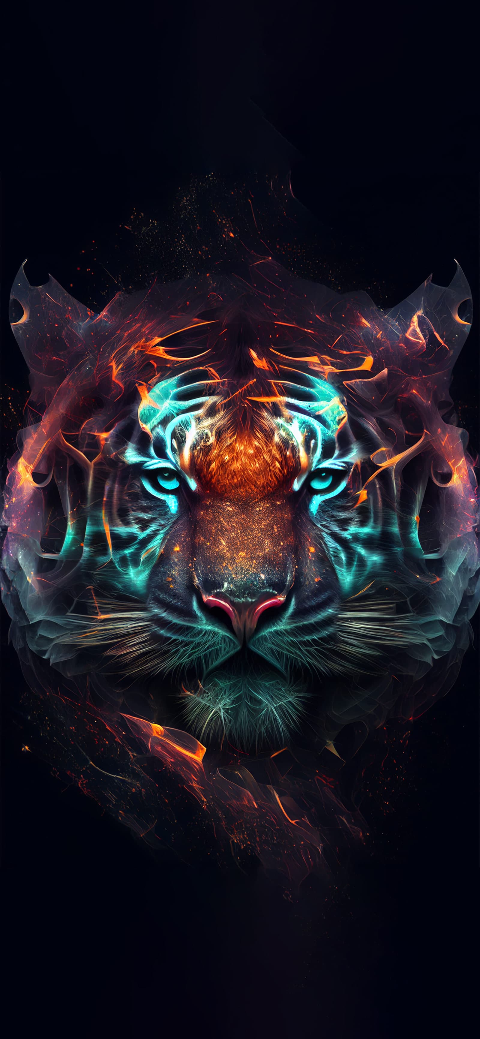 Neon Tiger Gaze - free phone wallpaper