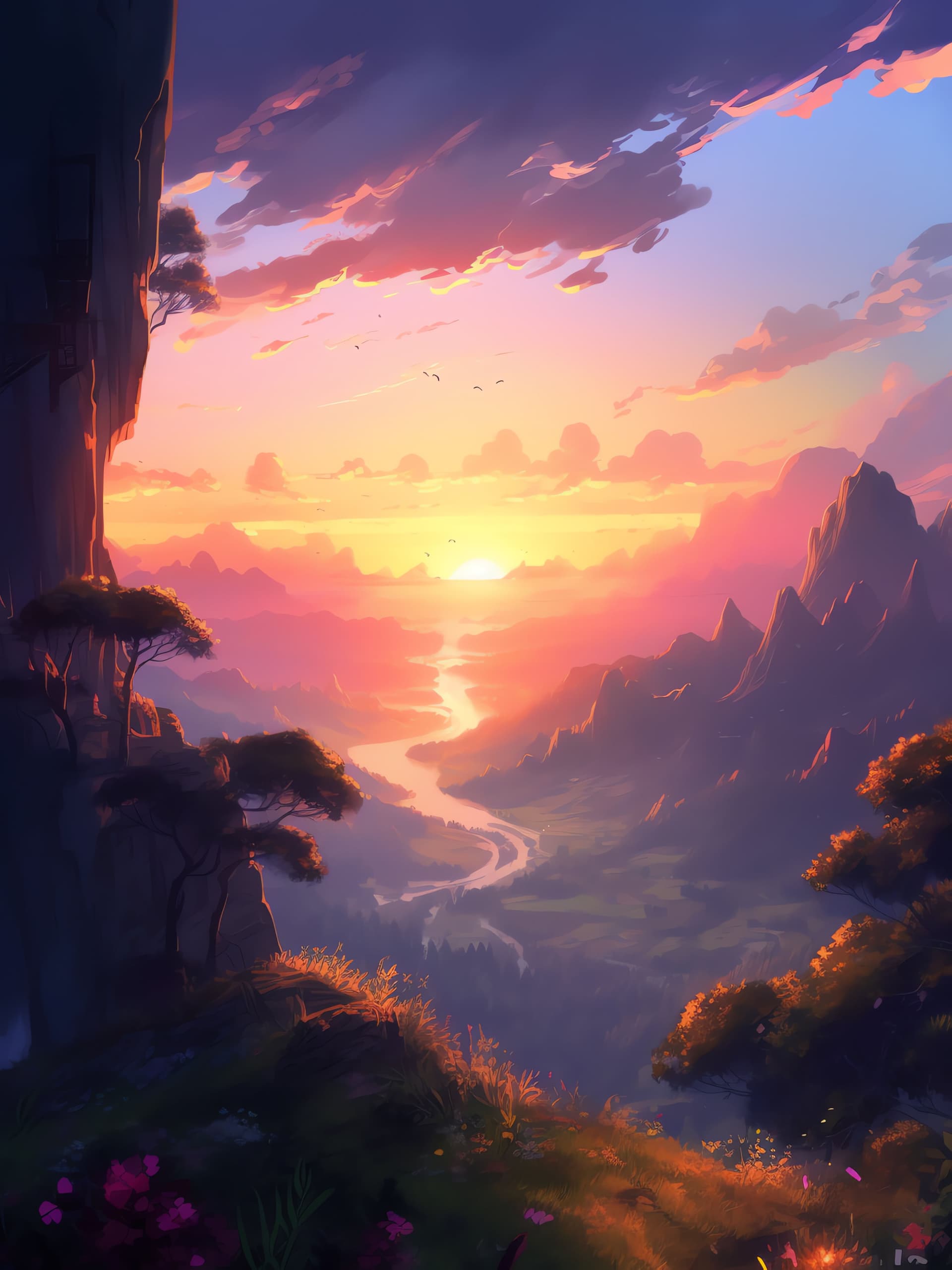 Valley Sunset Vista - free phone wallpaper