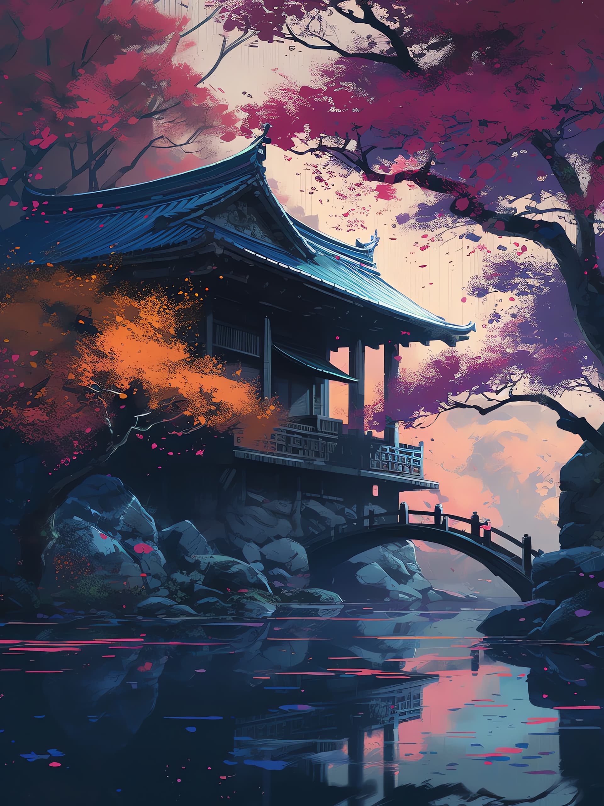 Japanese Temple Reflection - free phone wallpaper