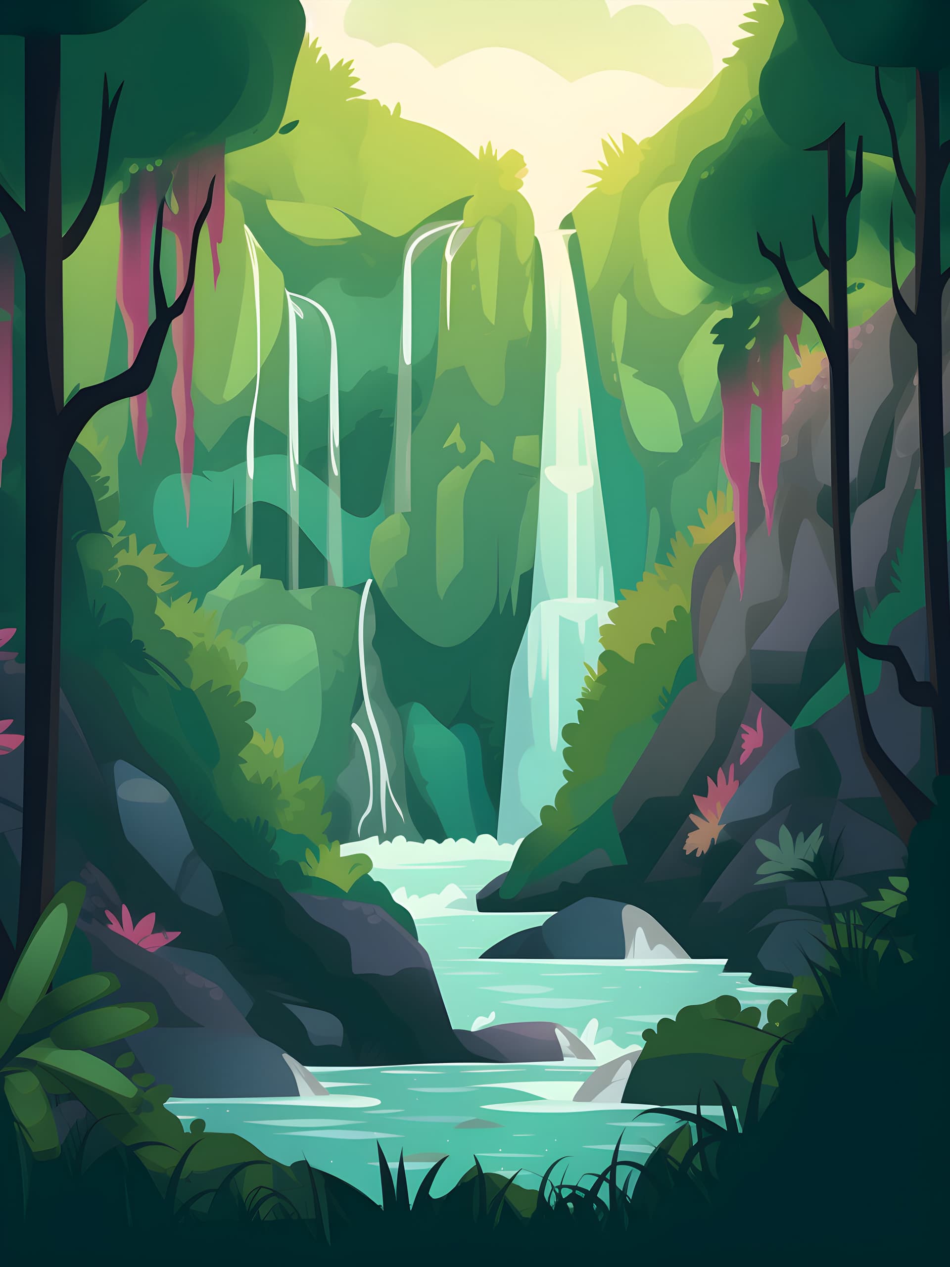 Lush Waterfall Scene - free phone wallpaper