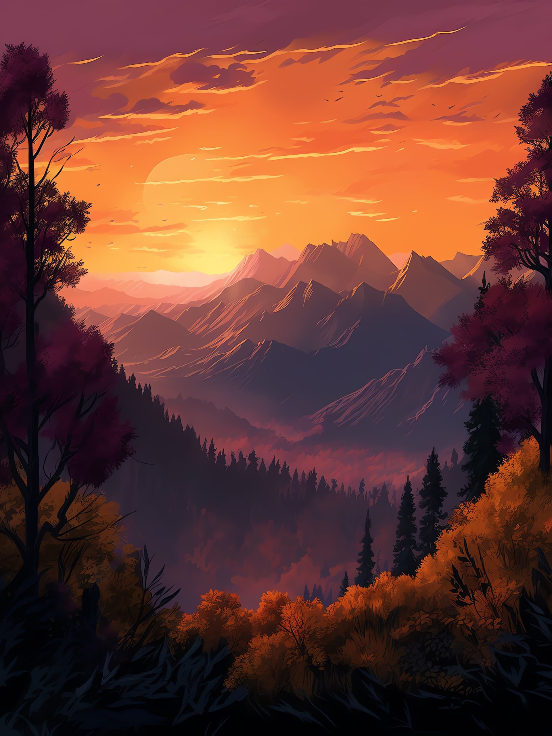 Mountain Sunset Vista - free phone wallpaper
