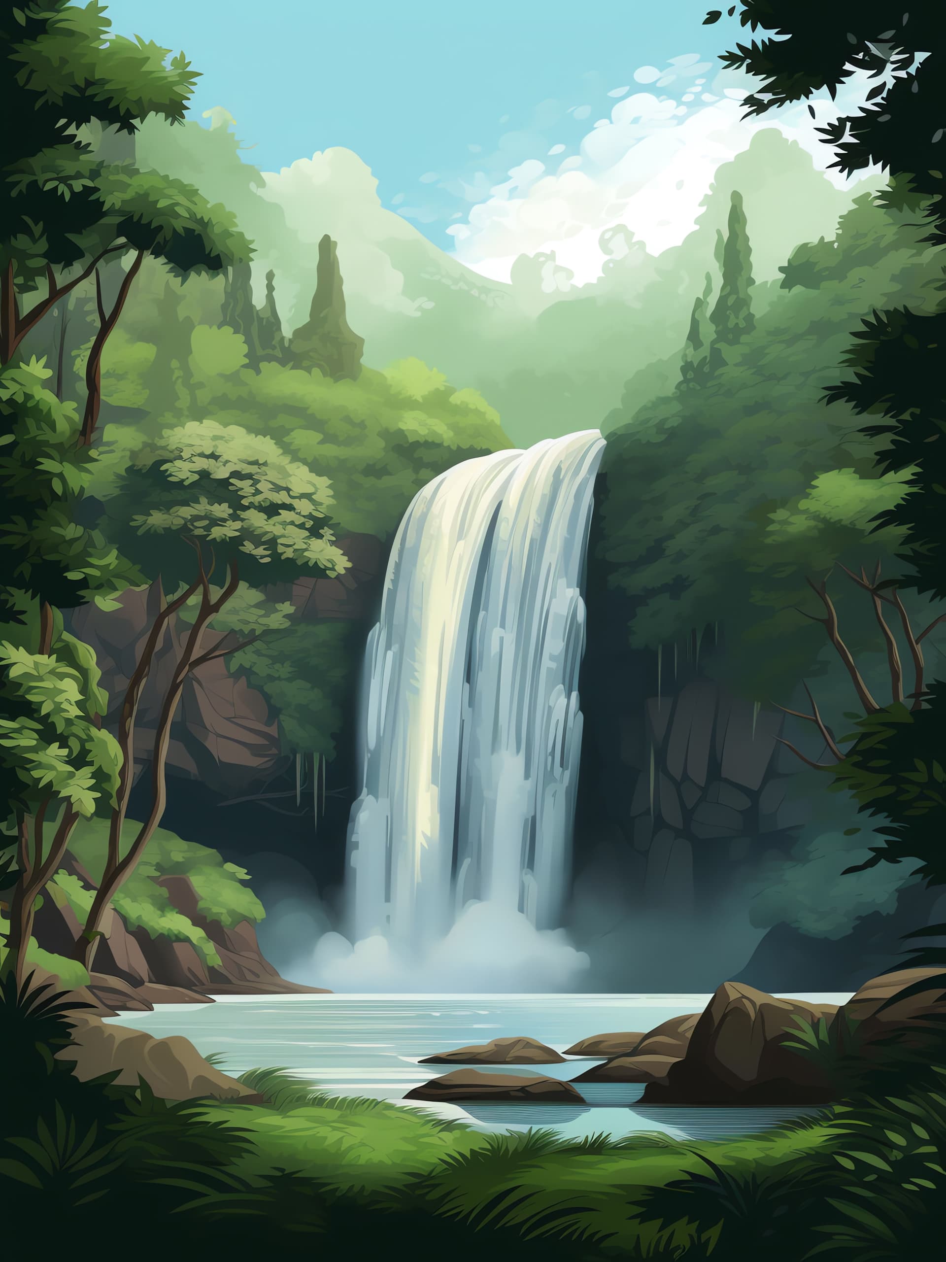 Lush Waterfall Scene - free phone wallpaper