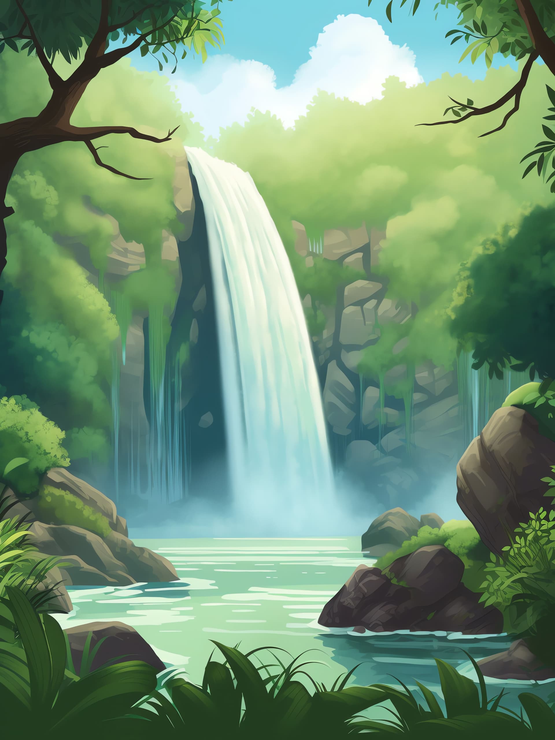 Lush Waterfall Scene - free phone wallpaper