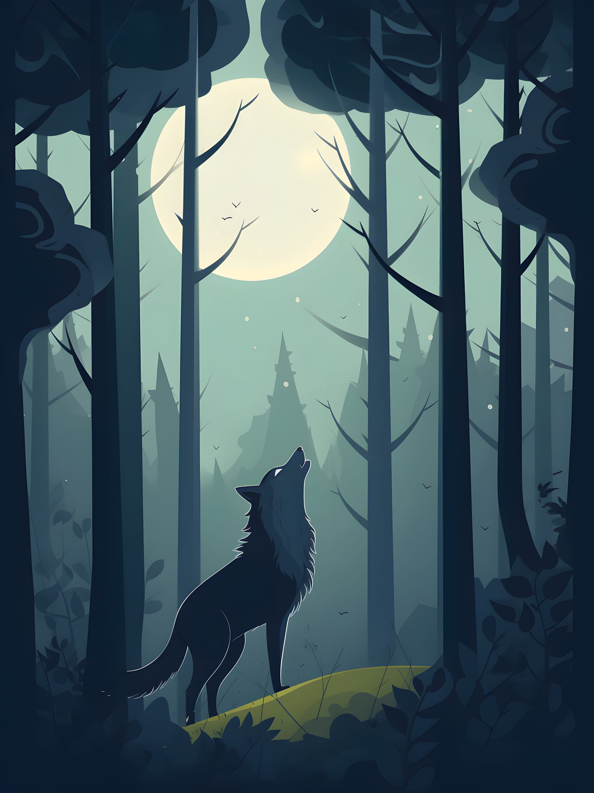Moonlit Wolf Howl - free phone wallpaper