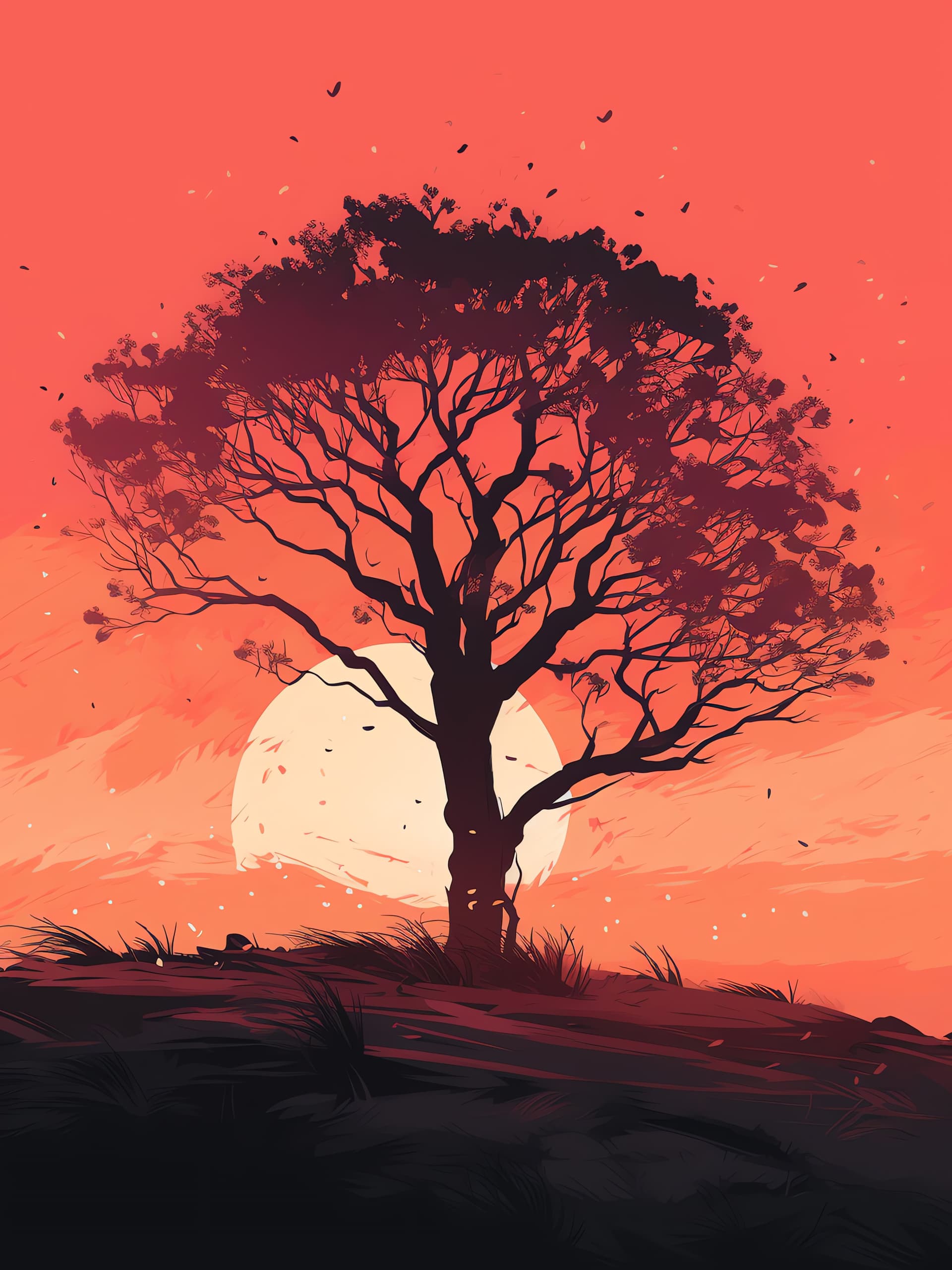 Sunset Silhouette Tree - free phone wallpaper